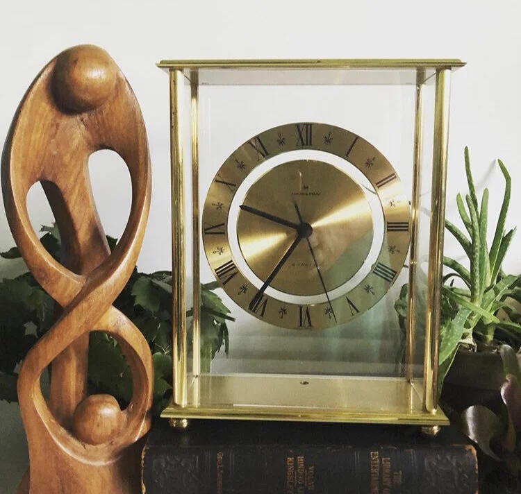 Vintage Hamilton Electronic Mantel Clock Heavy Solid Brass LIC Swiss ATO 1973