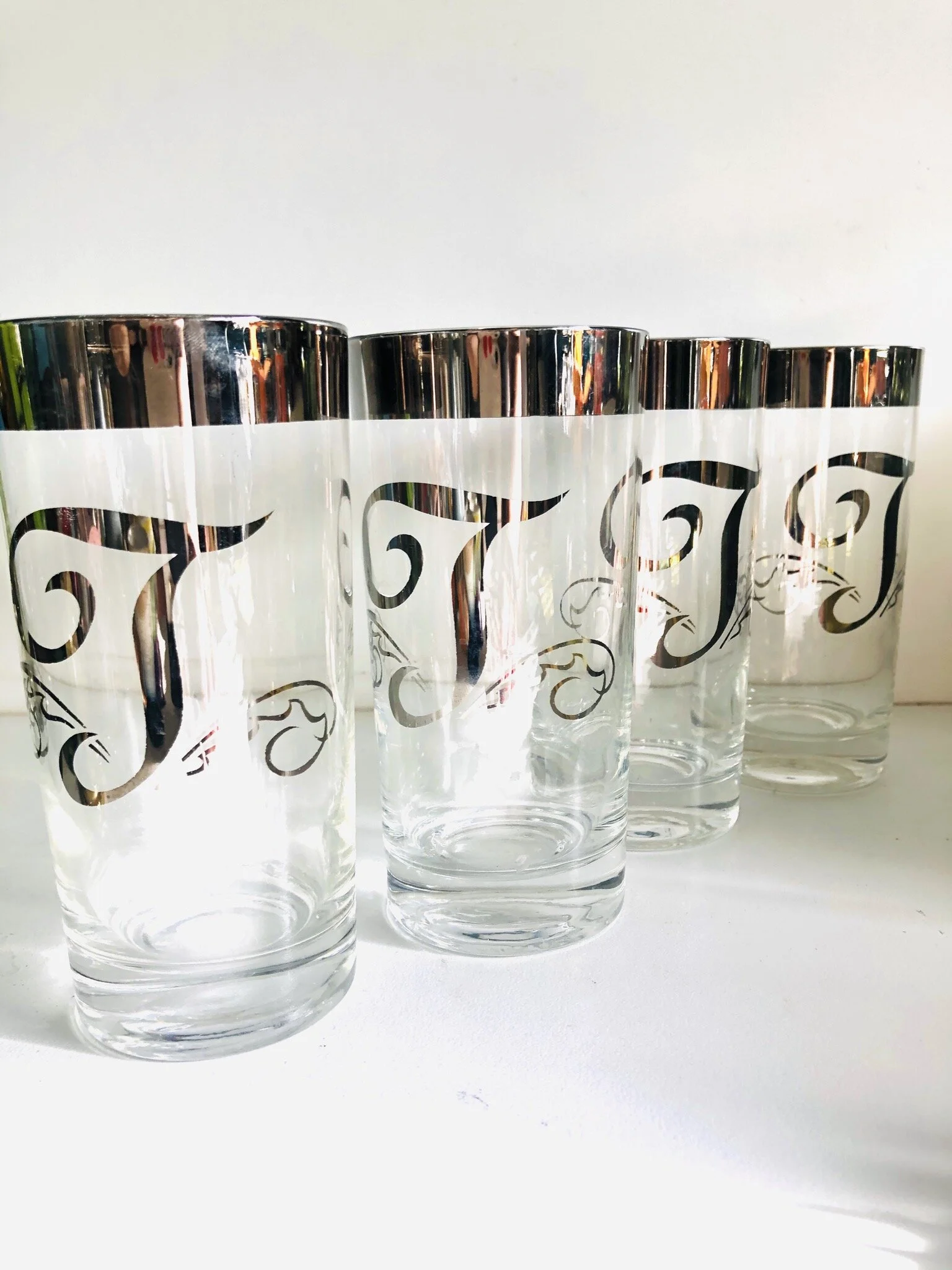 Midcentury "T" Initial Glasses-Set of 4