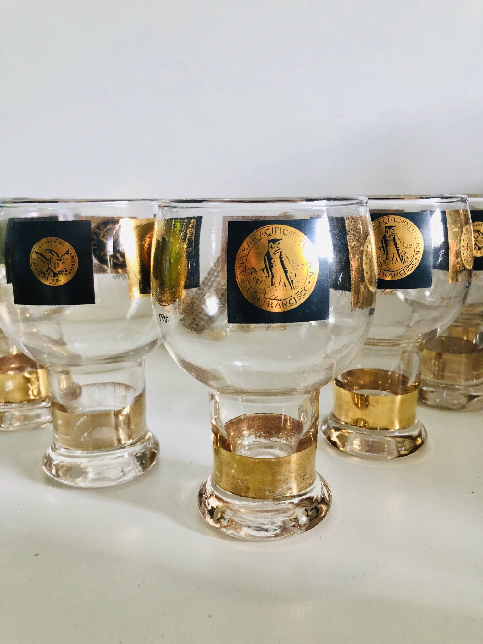 Cera Gold Coin Hollywood Regency Beer Glasses, Black and Gold Vintage Coin Goblets