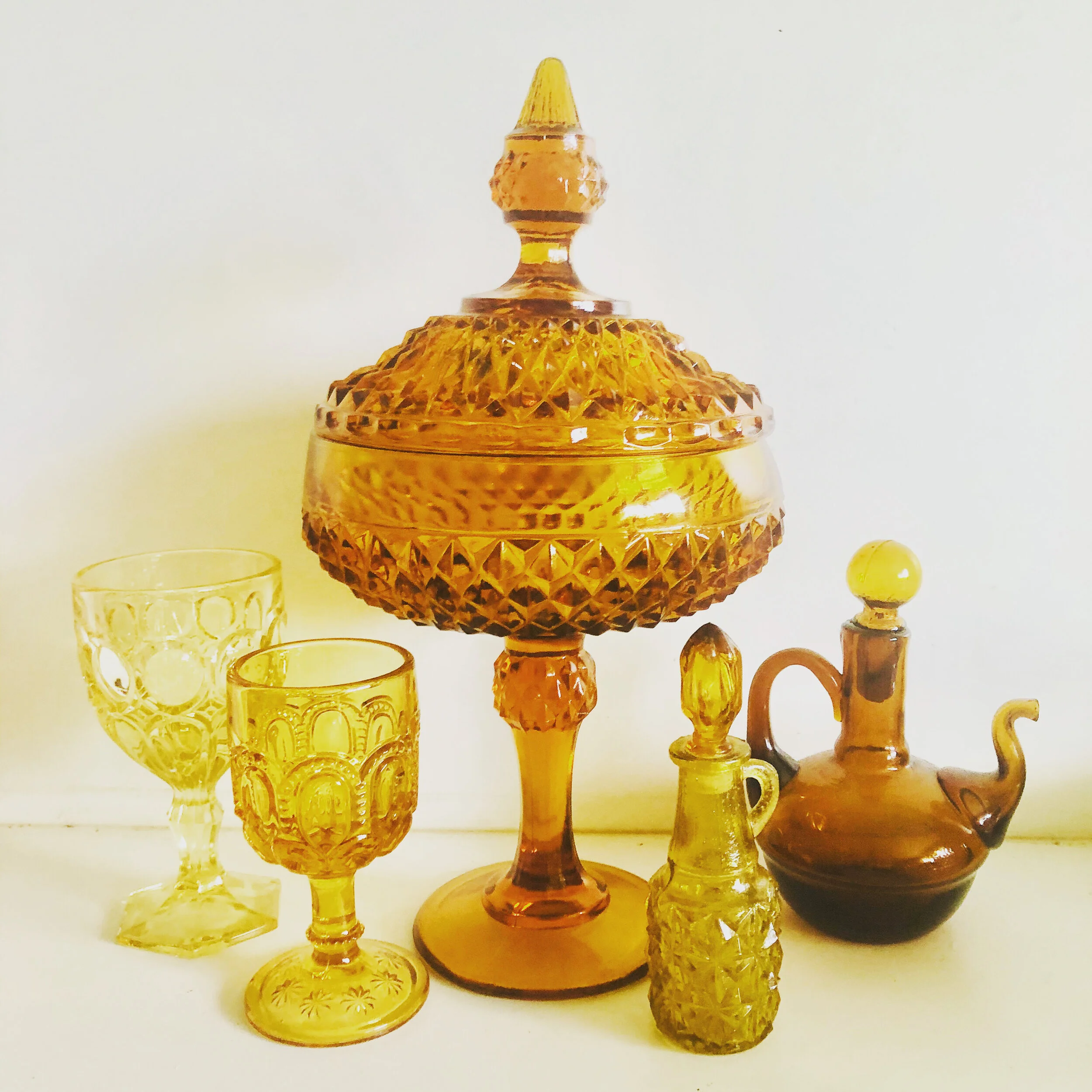 Vintage Amber Indiana Glass Pedestal Dish