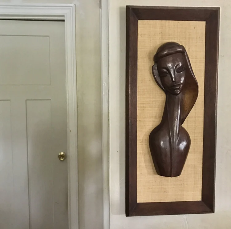 Midcentury Polynesian Wood Framed Woman 