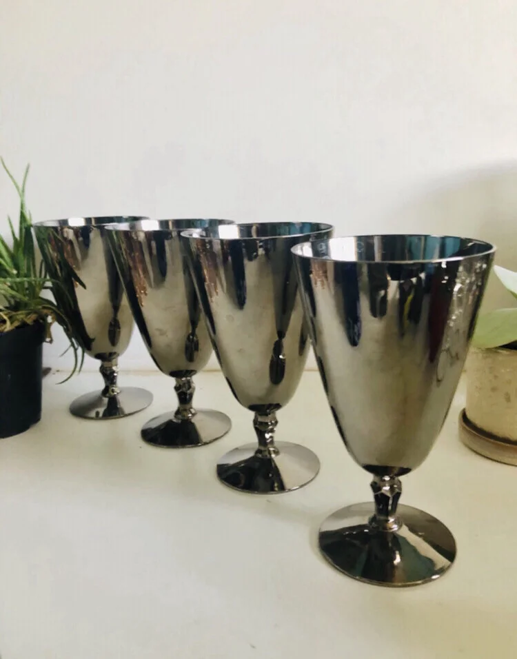 Rare Platinum Silver Pedestal Fostoria Glasses