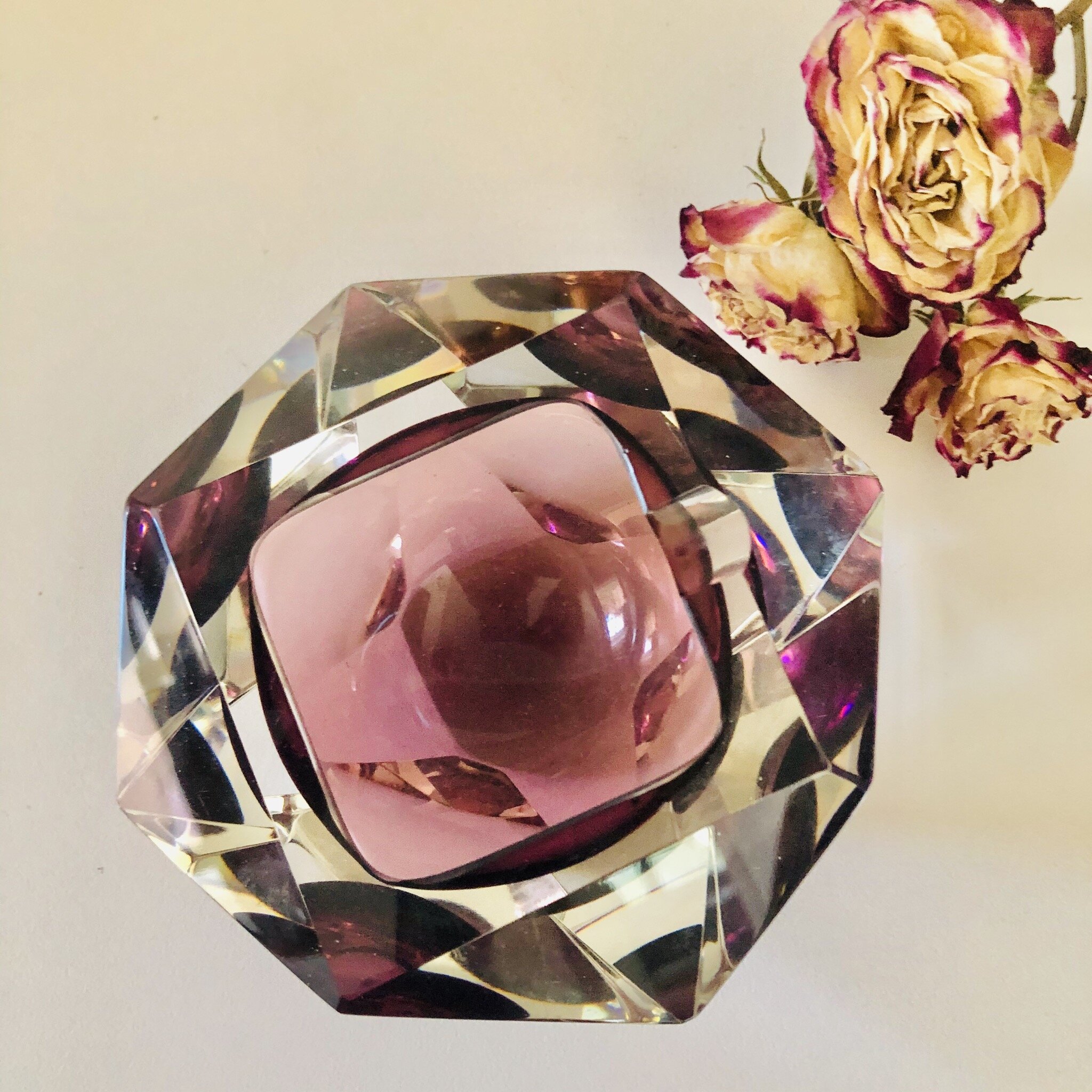 Italian Mid-Century Faceted Diamond Murano Bowl Ashtray Flavio Poli 1950's