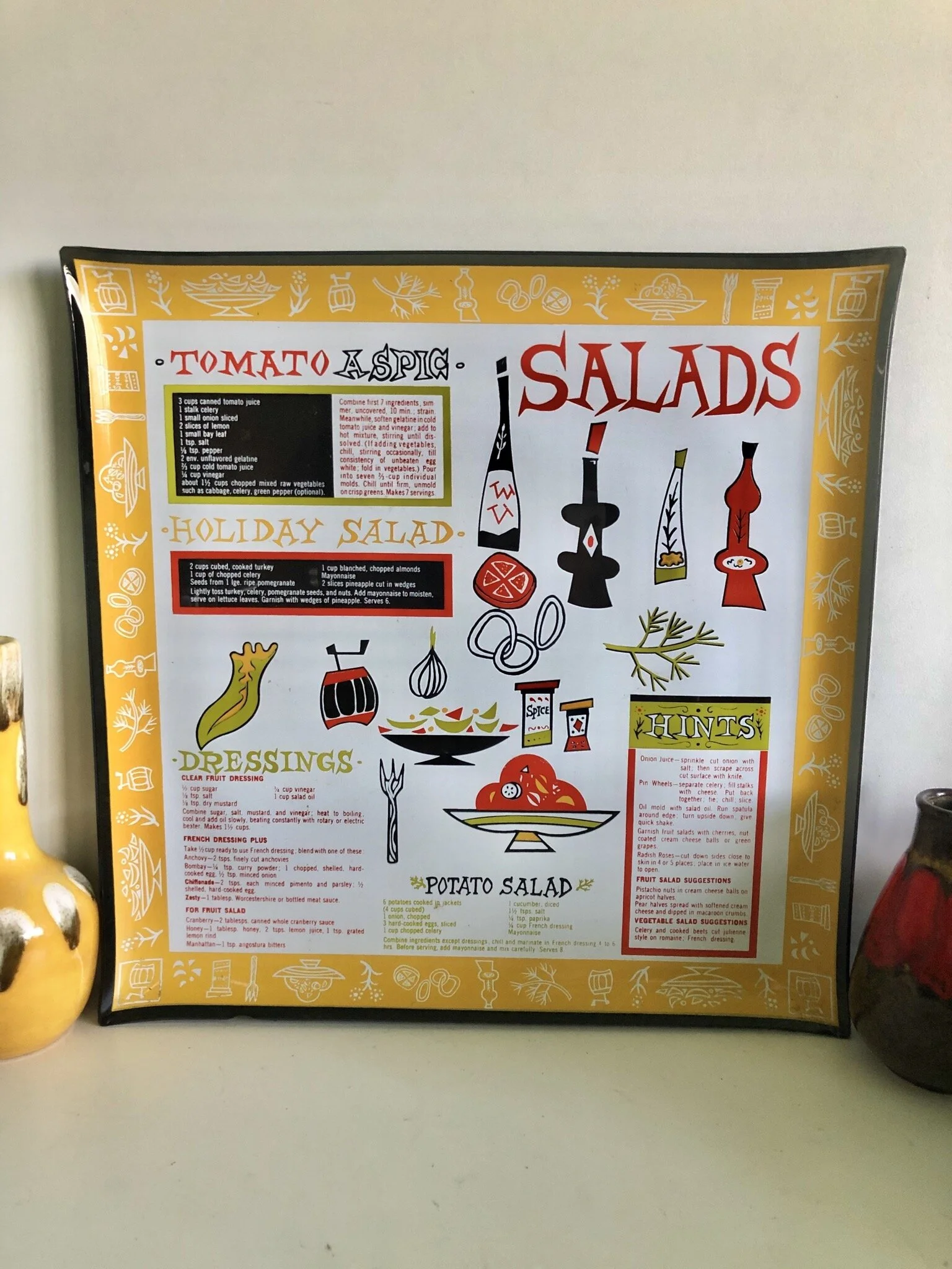 MIDCENTURY GRAPHIC SALAD/APPETIZER GLASS TRAY