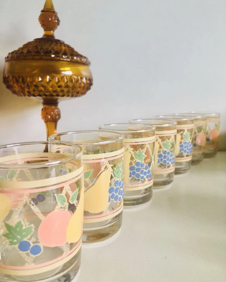 Retro Fruit Juice Glasses -set of 7