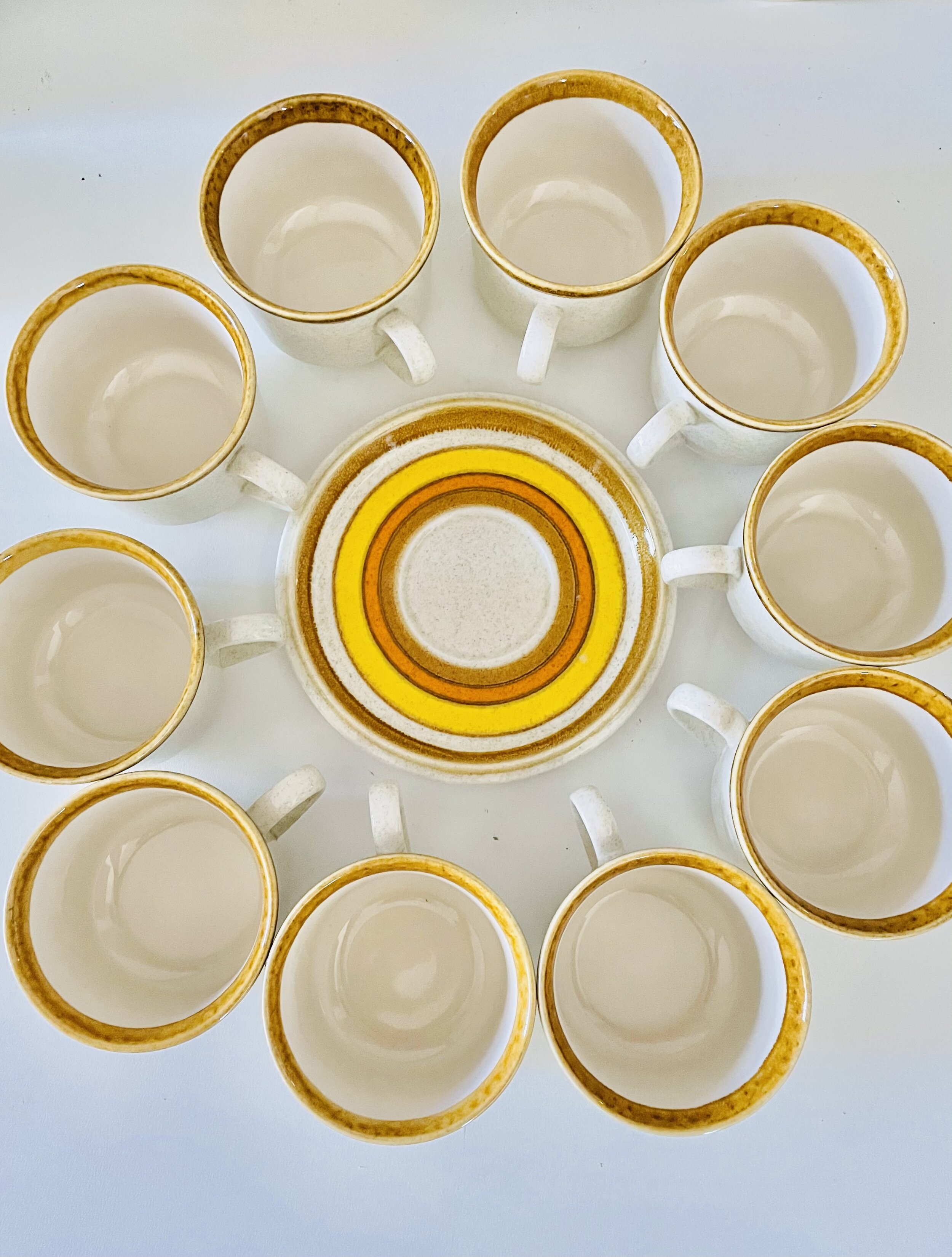 Mikasa Stone Manor Sun Circles Coffee Mugs & Saucers — RetroModernCo