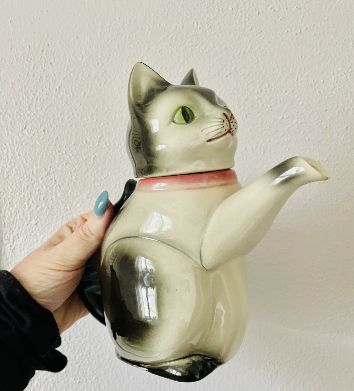 Vtg German Black & White Kitty Cat Creamer Pitcher
