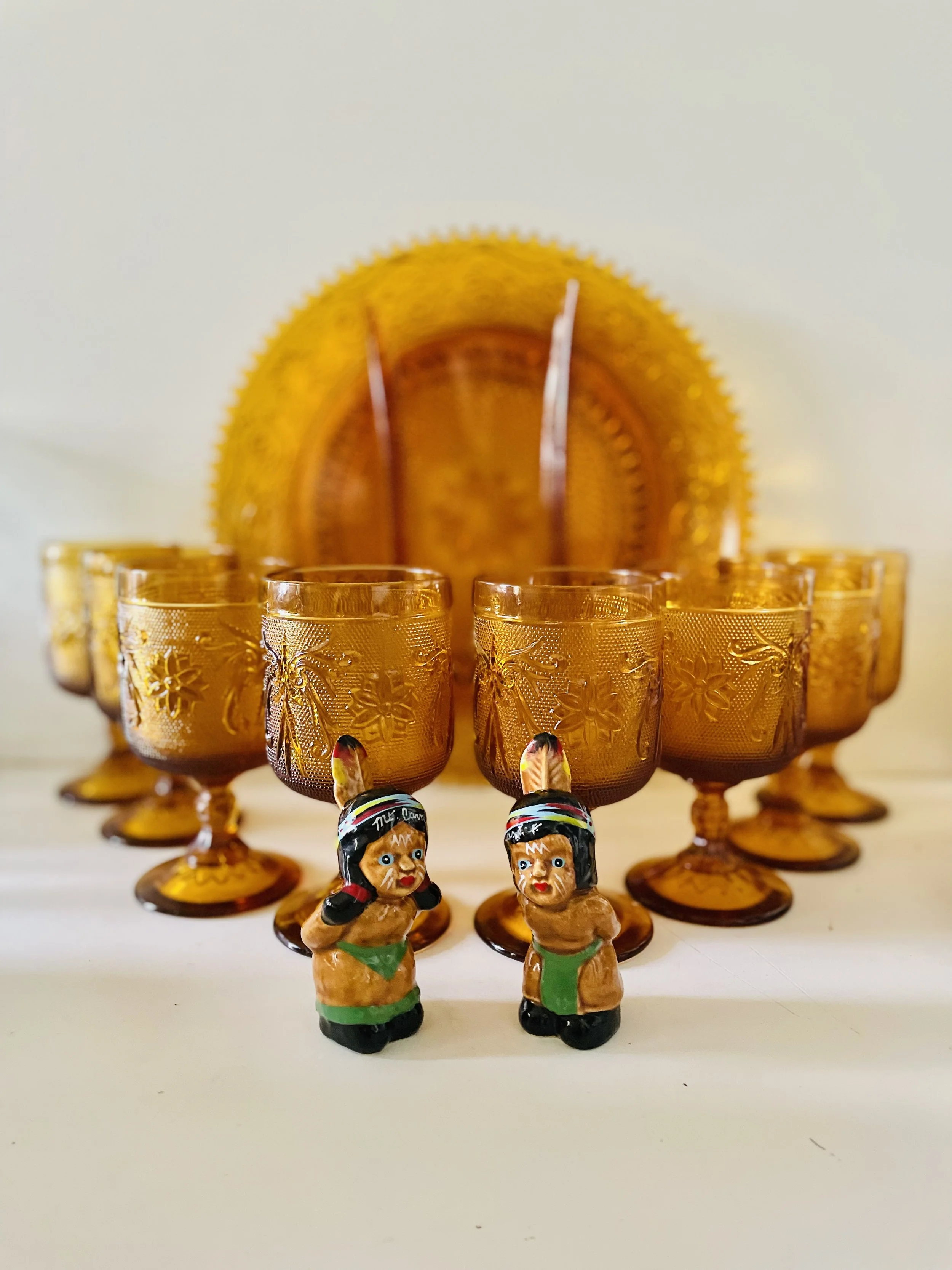 Indiana Glass Tiara Sandwich Amber Table Wine Glasses