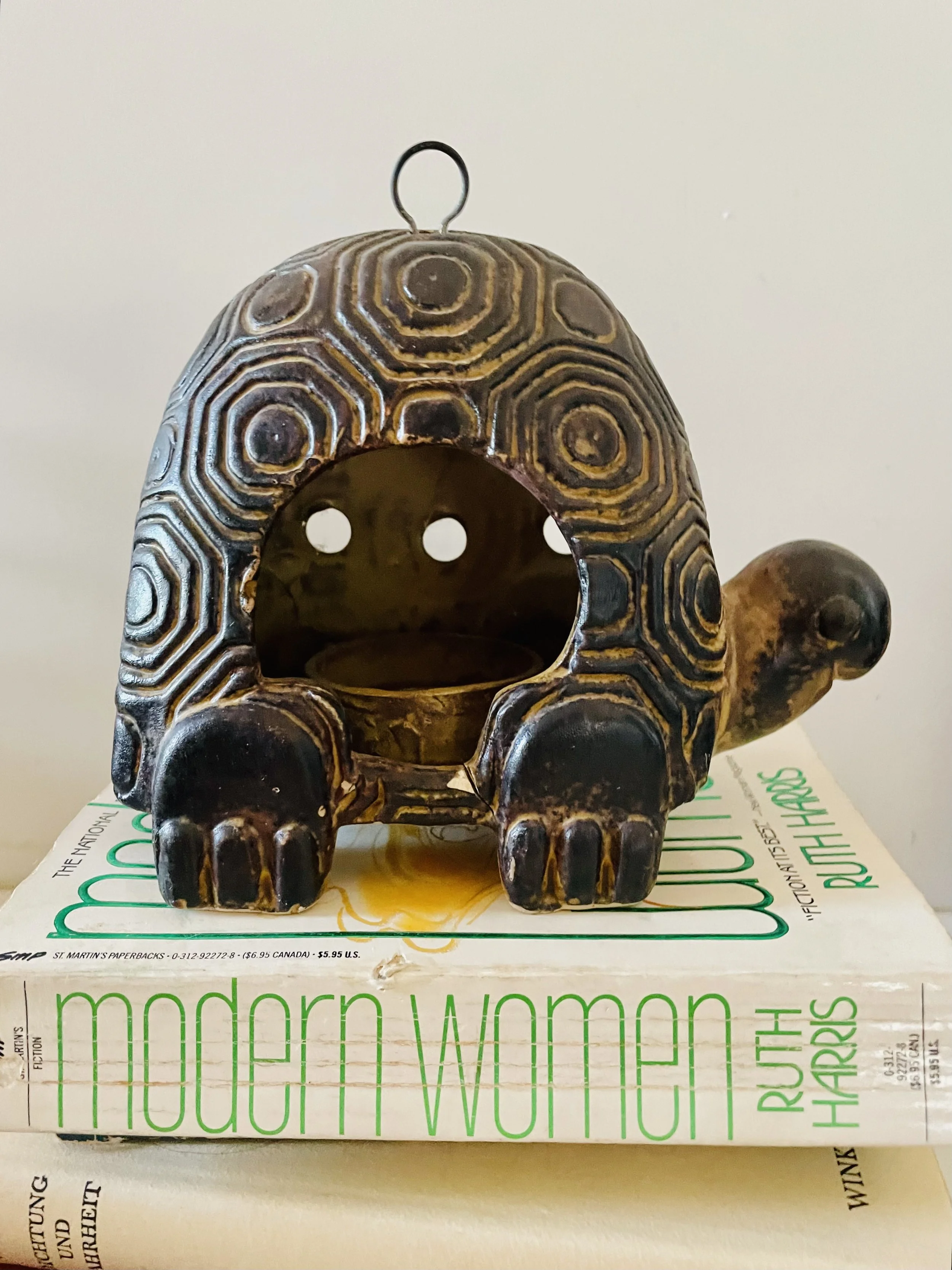 Vintage American Greetings Turtle Candle Holder Japan Brown Gold Ceramic