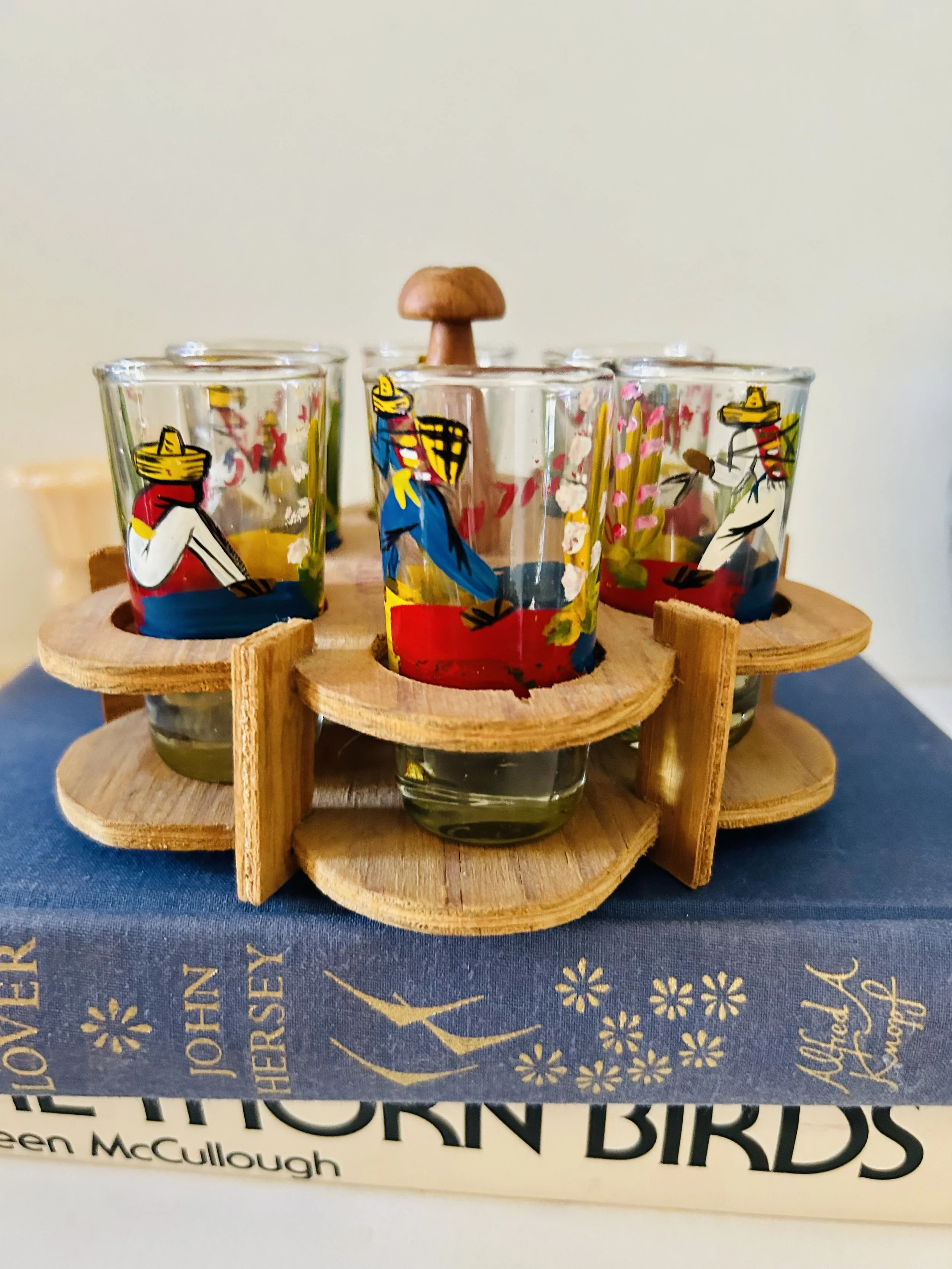 Vintage Hand Painted Mexican Shot Glass Caddy