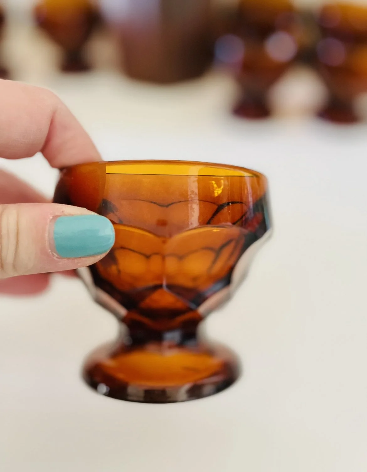 8 Vintage MCM Viking Glass Georgian Honeycomb Amber Sherbet Dessert Bowls 3"