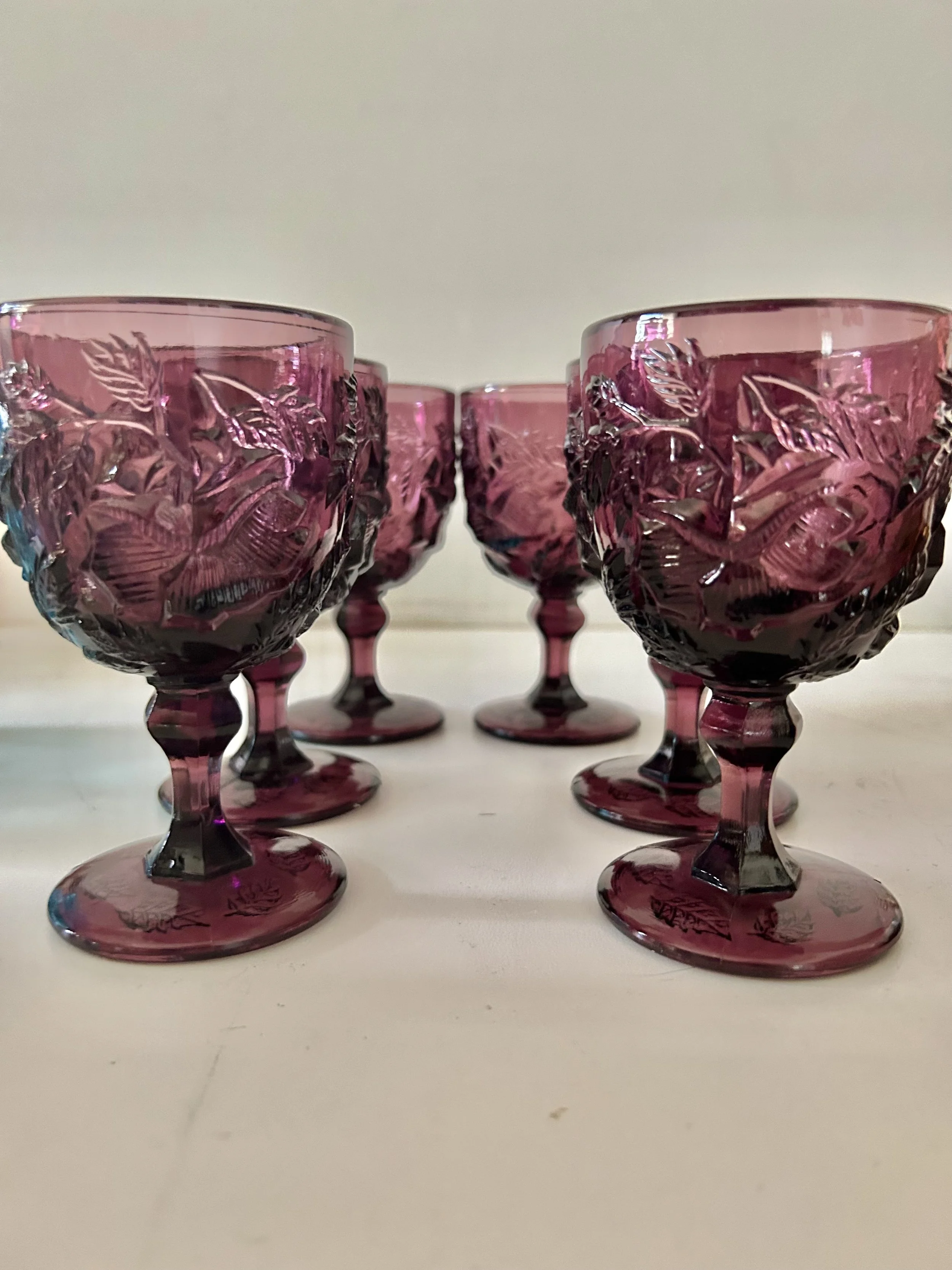 Madonna Inn Dk Purple Flat Wild Rose Glass Goblet LG Wright 5 oz Vintage 1970s