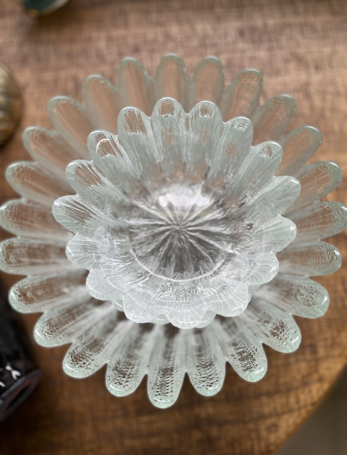 Circa 1970 Pilgrim Glass Handblown Textured “Ice” Petals Dessert Set