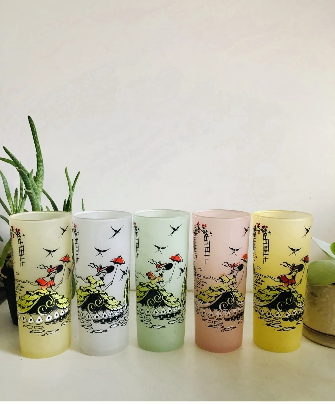 Southern Belle Collins Glasses by Anchor Hocking, Set of 5, MCM Tom Collins Glasses