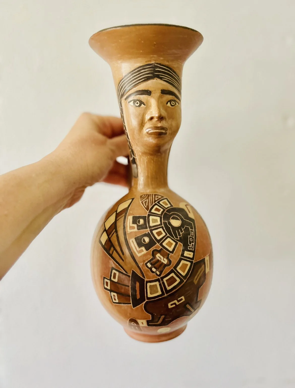 Vintage Ethnic Pottery Face Jug
