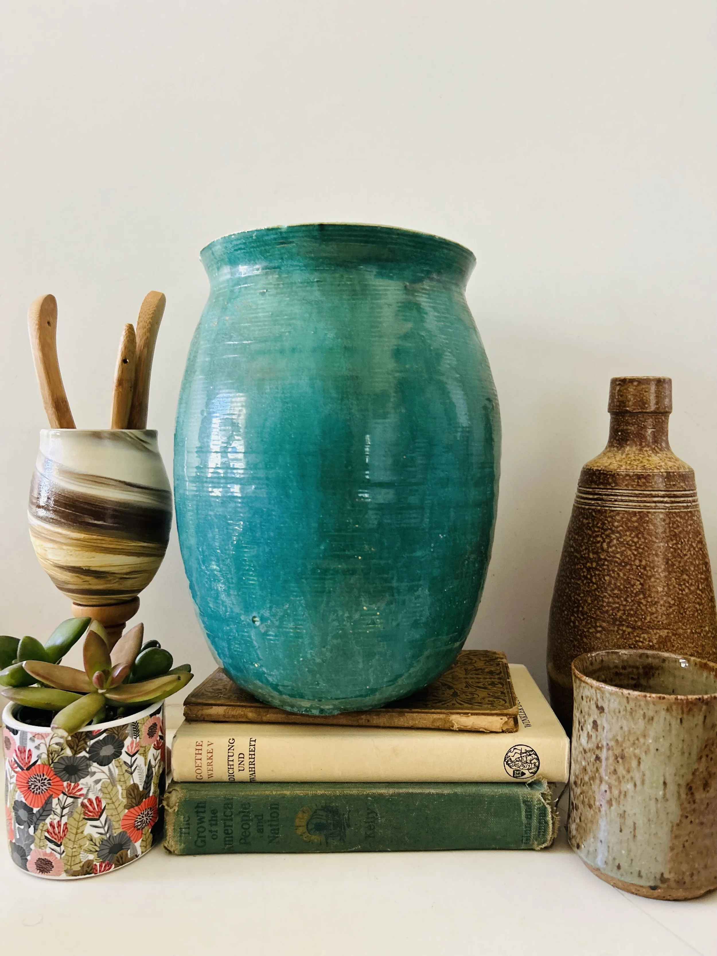 Vintage Modern Studio Pottery Vase - Turquoise - Cobalt Blue