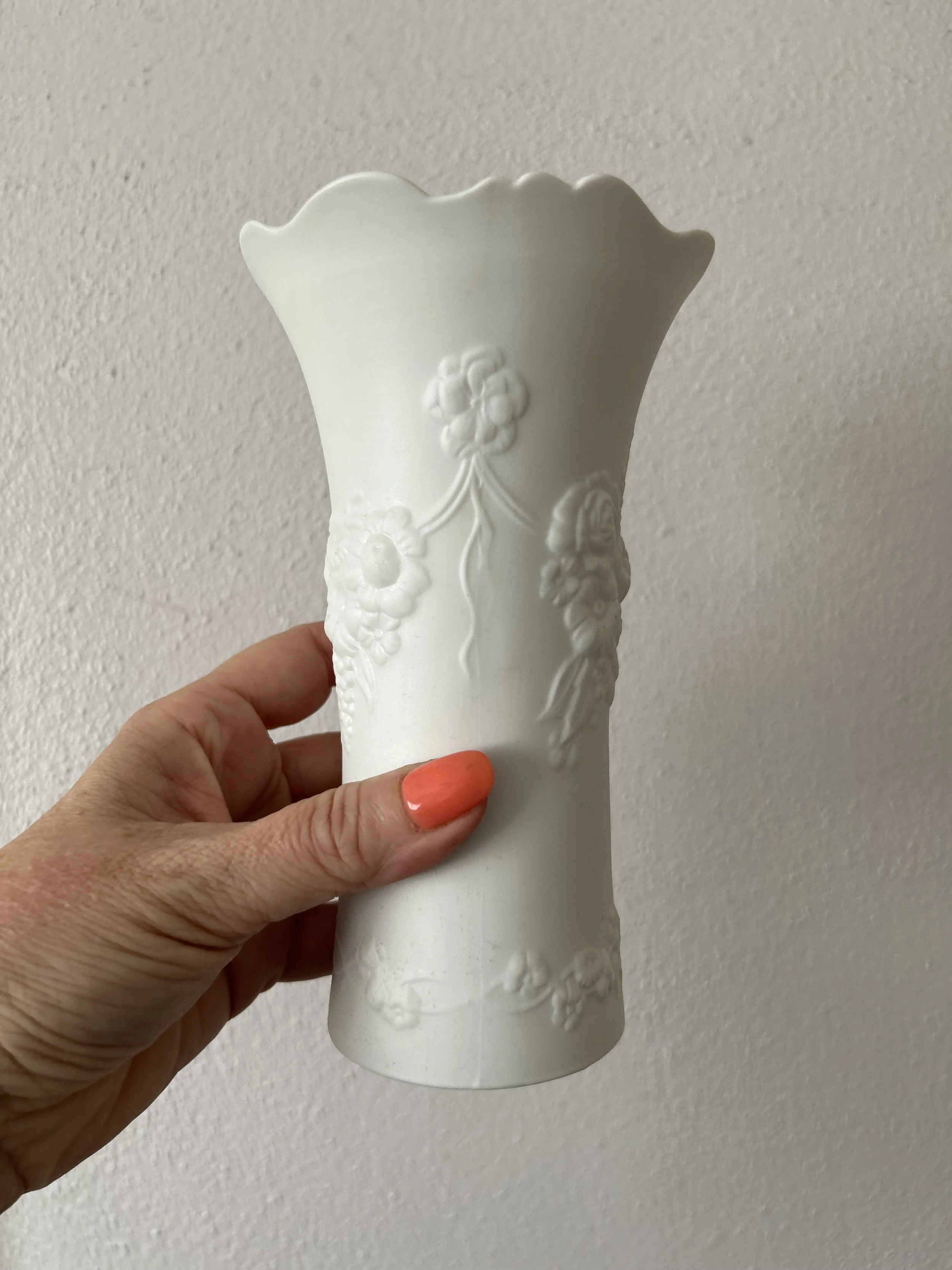 Kaiser West Germany White Bisque Floral Vase M. Frey