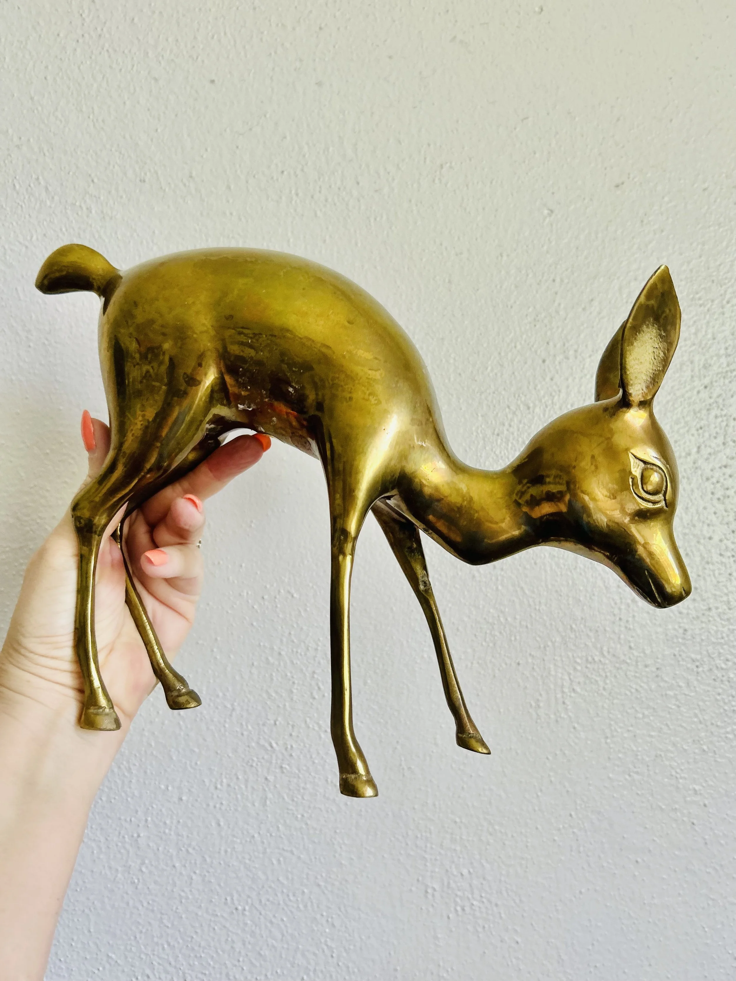 Vtg Large Mid Century Modern Hollywood Regency Brass Deer Sculpture Bambi 17"
