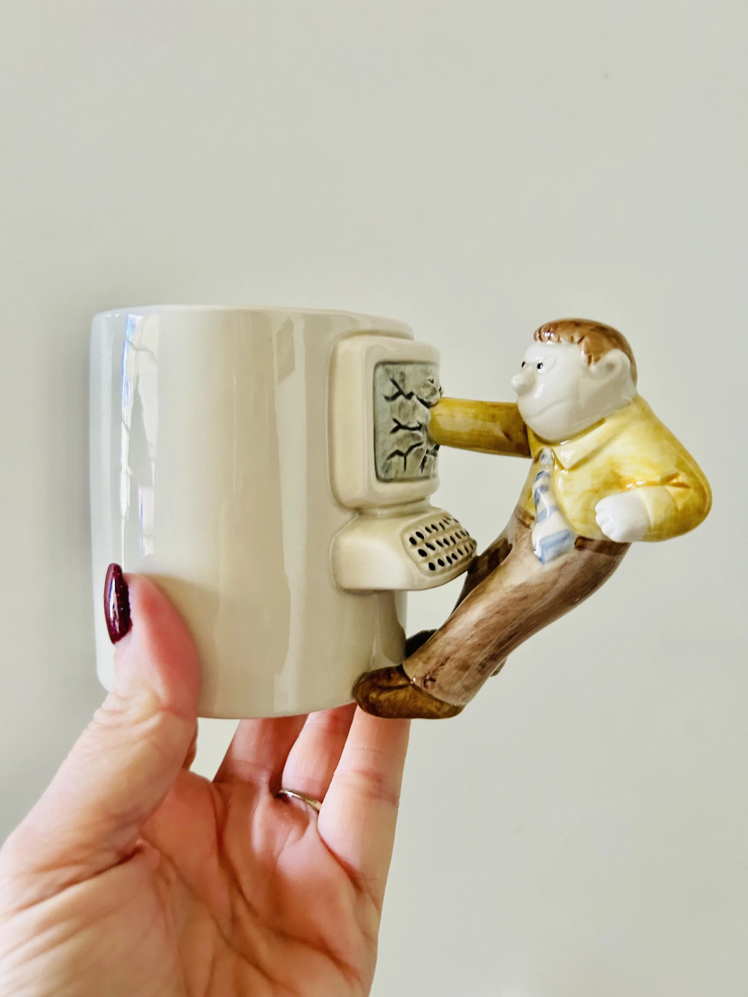 Vintage Omnibus Fitz & Floyd Man Punching Computer Mug