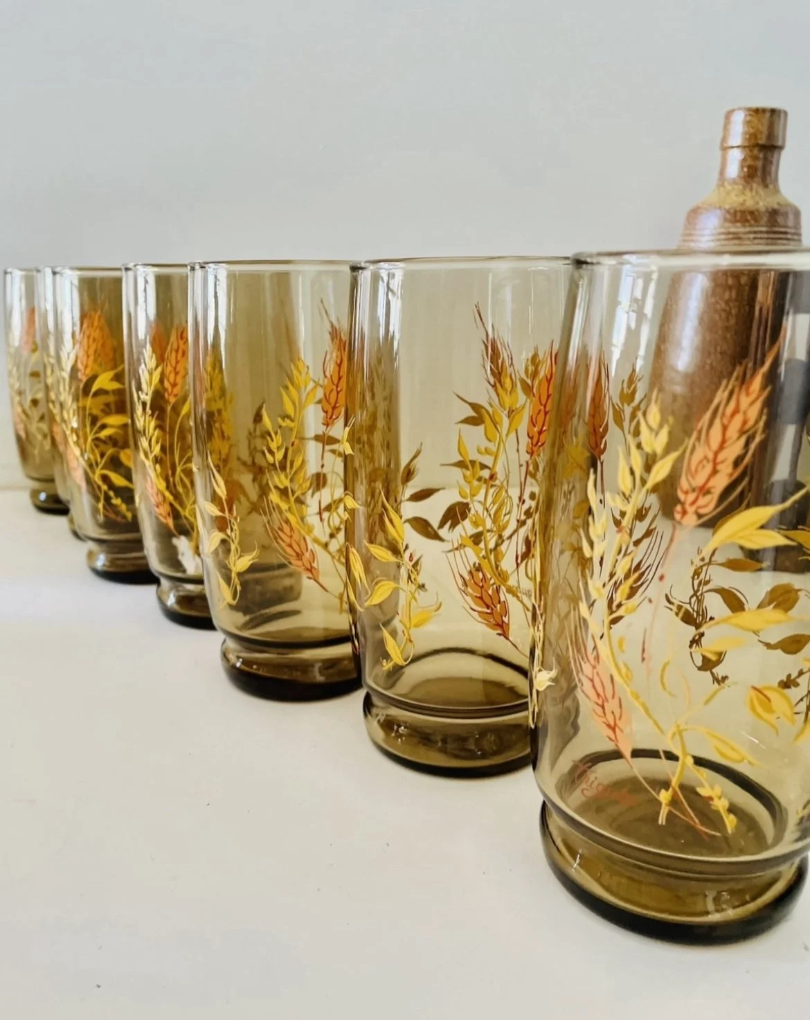 Vintage Anchor Hocking Triguba Wheat Pattern Design Tawny Glass, Tumbler Glasses