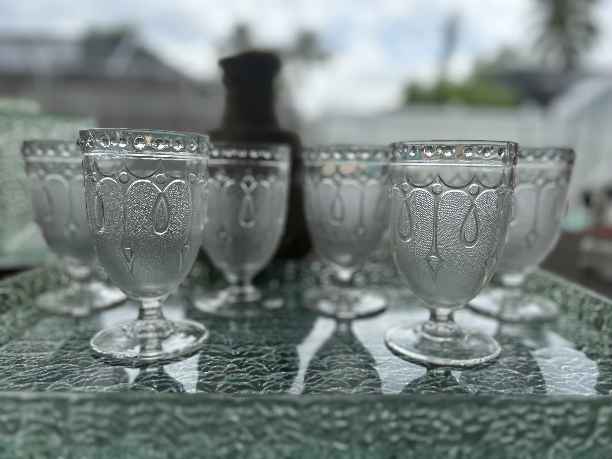 Antique Portland Loop & Dart with Round Ornament Goblet Early Am Pressed Glass