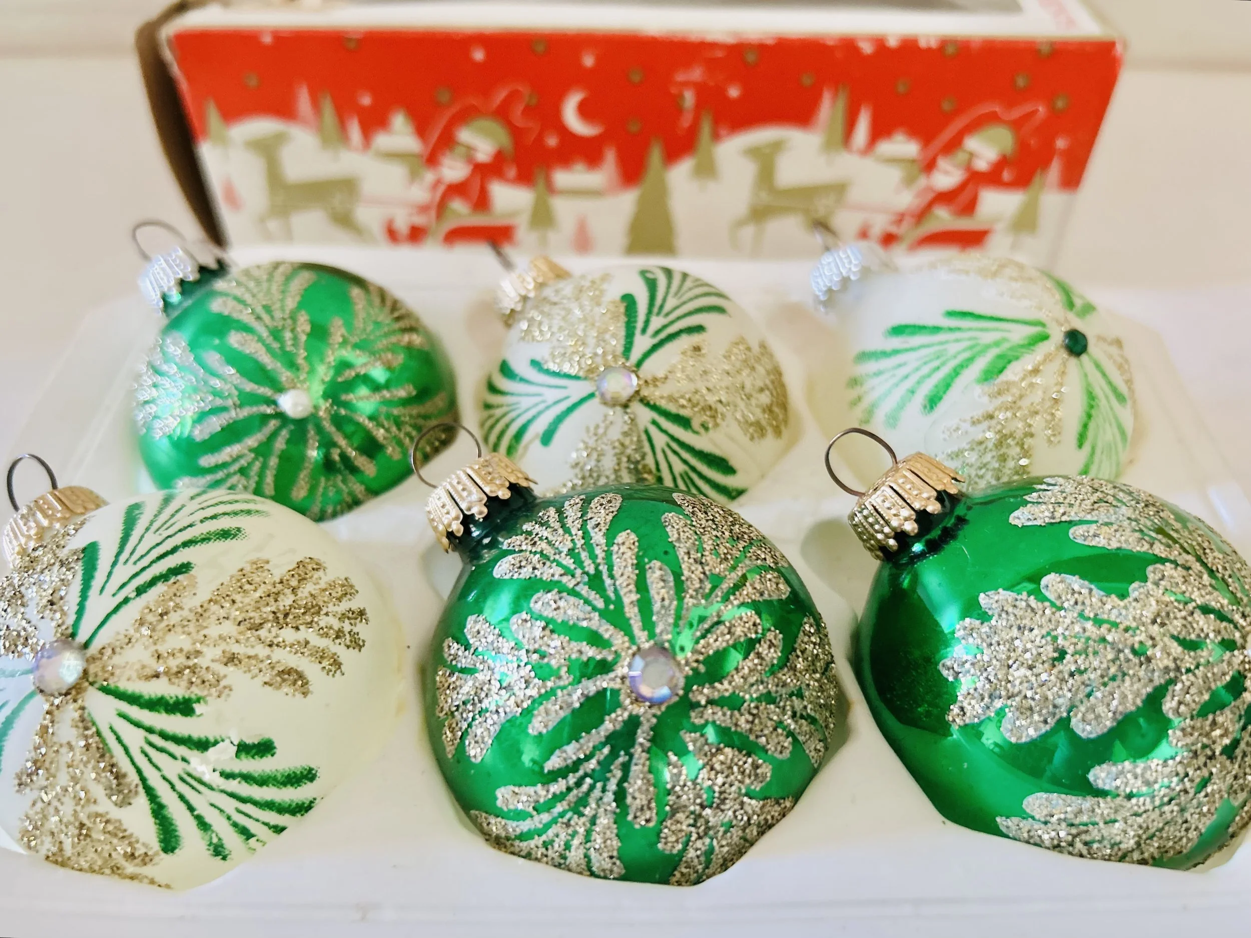 Vintage Kurt Adler Early Years Santa's World Retro Glass Christmas Ornaments