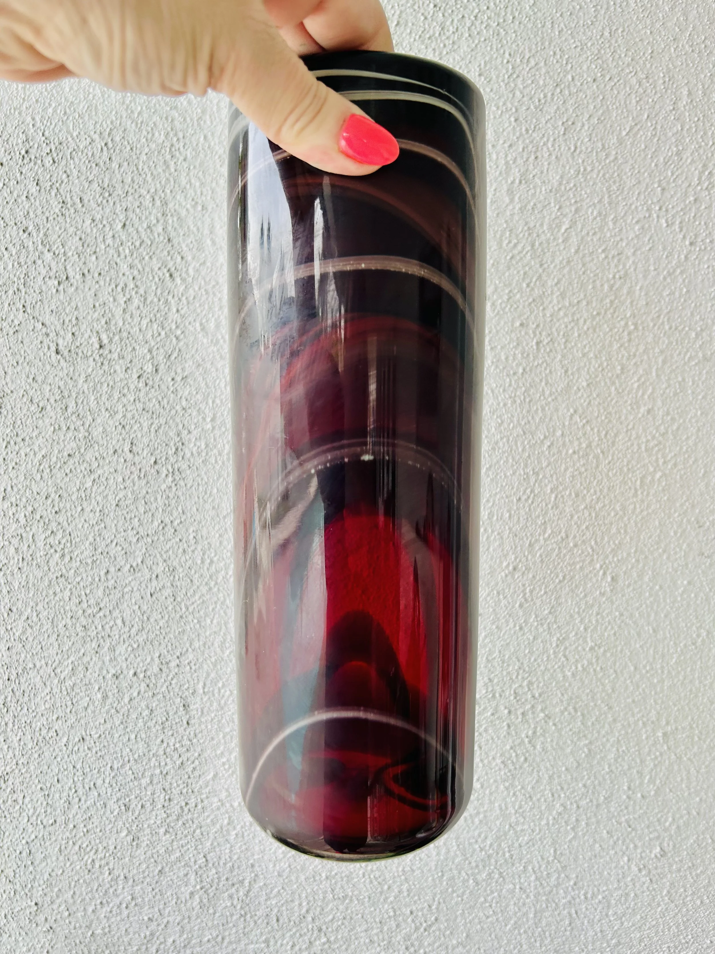Vintage 1979 Signed Clarke Studios Deep Red Glass Vase