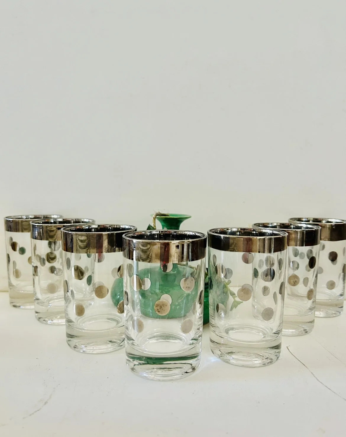 1960s Dorothy Chrome And Polka Dot Juice/Cocktail Glasses