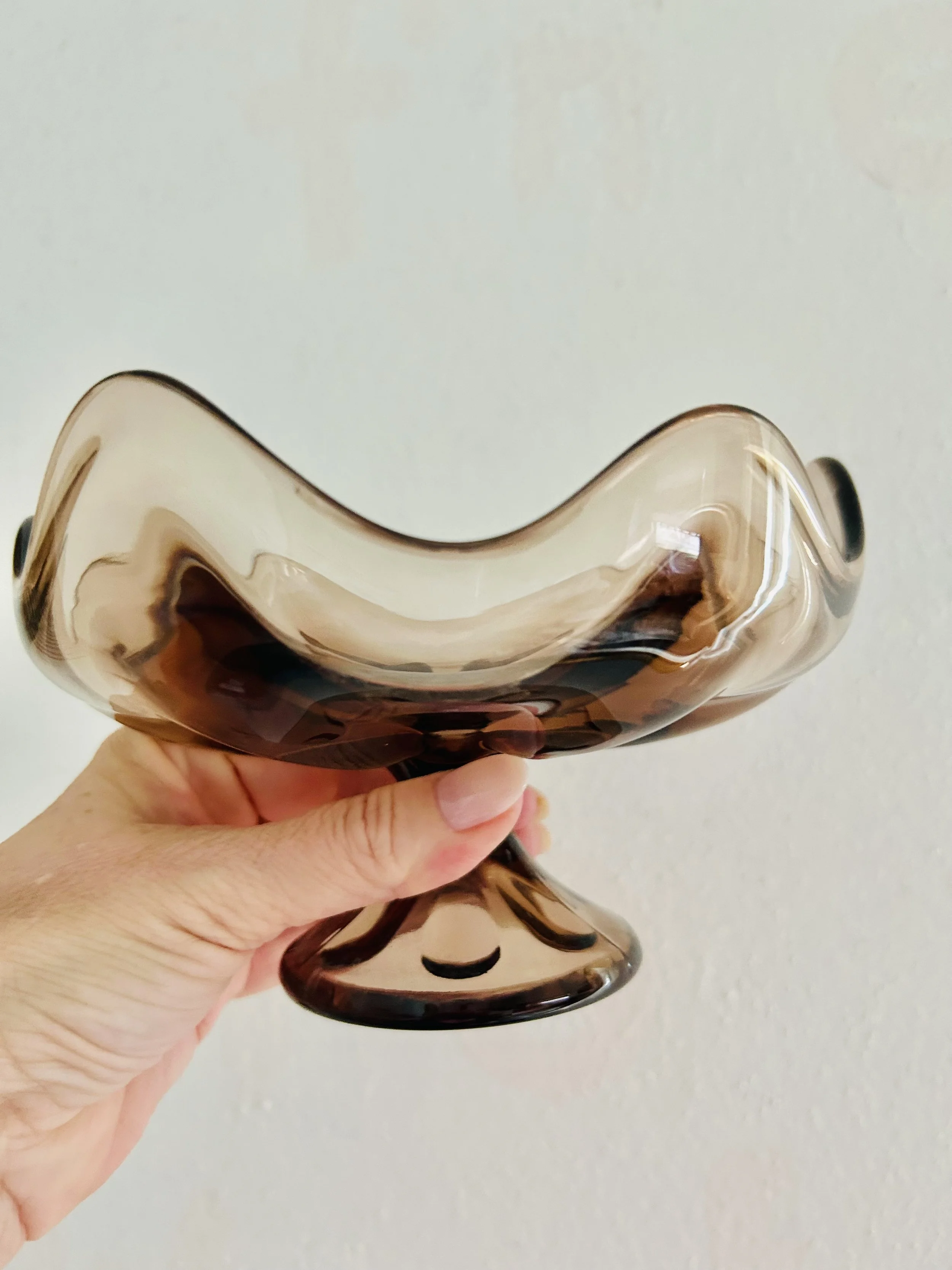 Vintage Viking 6 Petal Brown Glass Compote