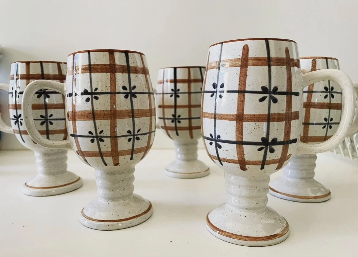 Otagiri Original Stoneware Irish Coffee Mugs 6" patterned Hand Crafted