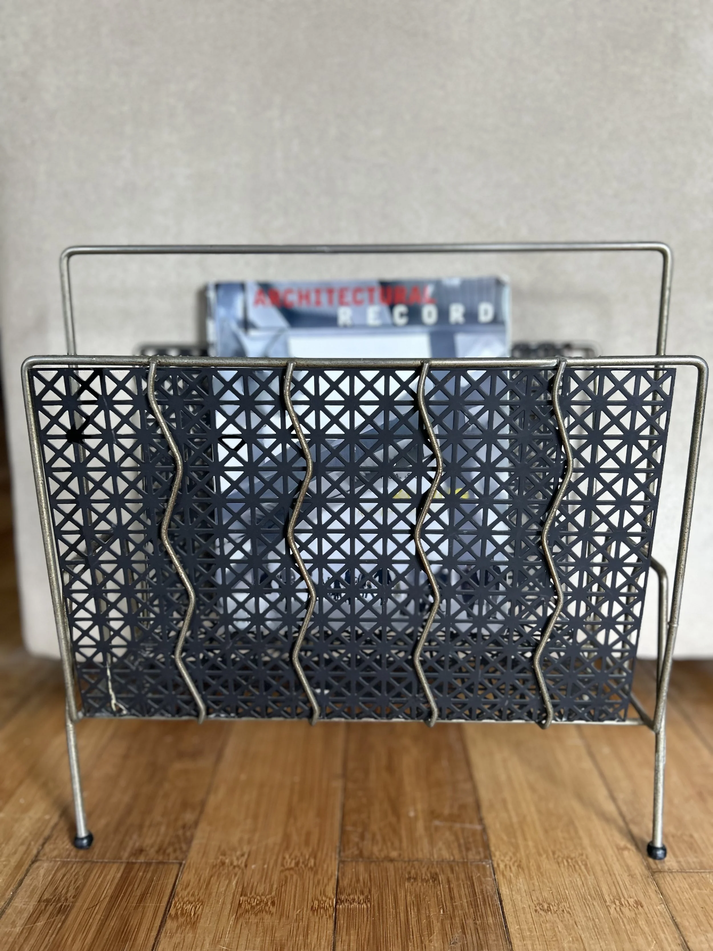 1950s Koch Metalcraft Magazine Rack Record Holder Mid Century Modern Vintage Brass Gold MCM