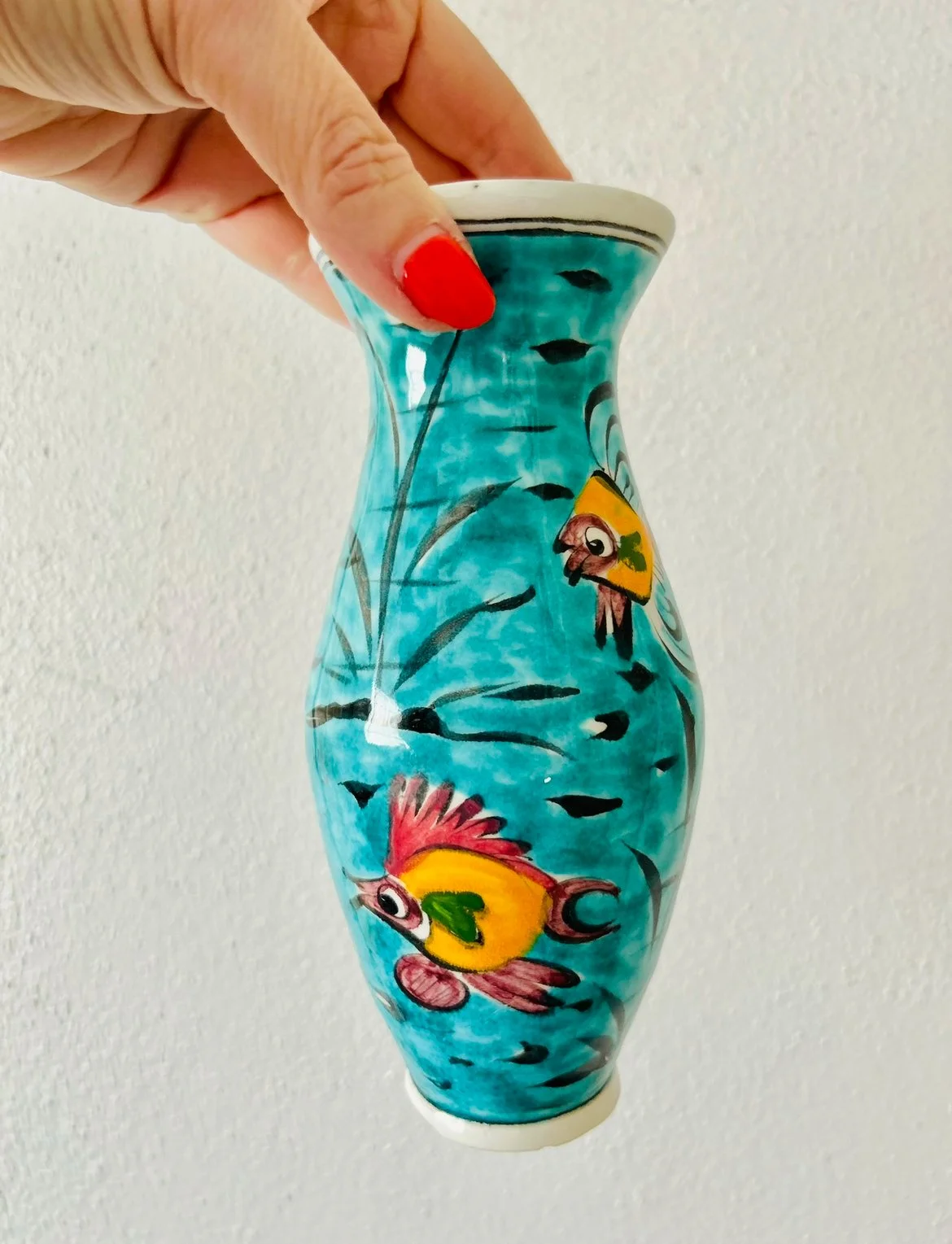 Vintage Ikaros Greek Pottery Rhodes Vase Fish Sealife