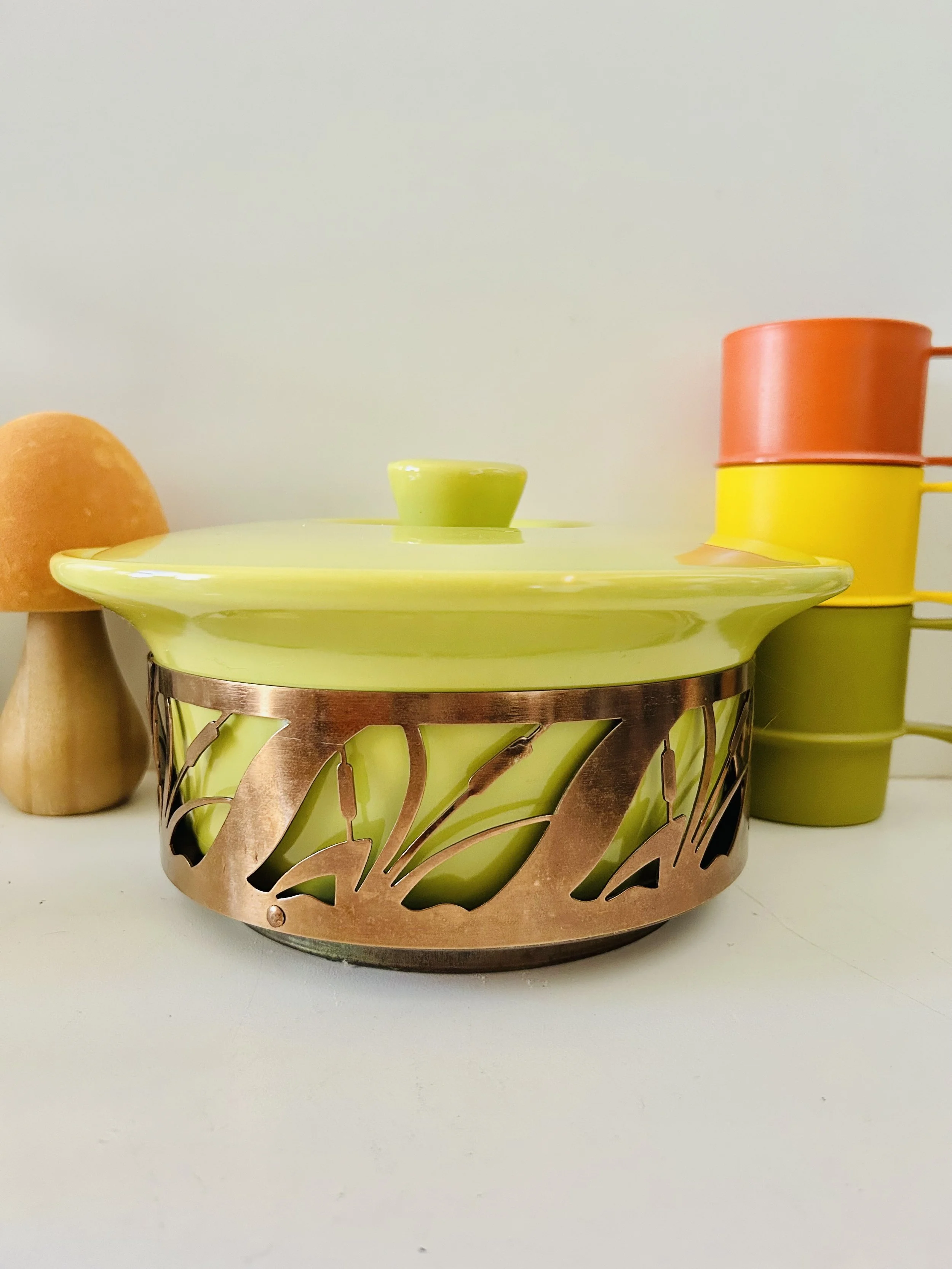 J.A. Bauer Pottery Company Mid Century Green Casserole Dish