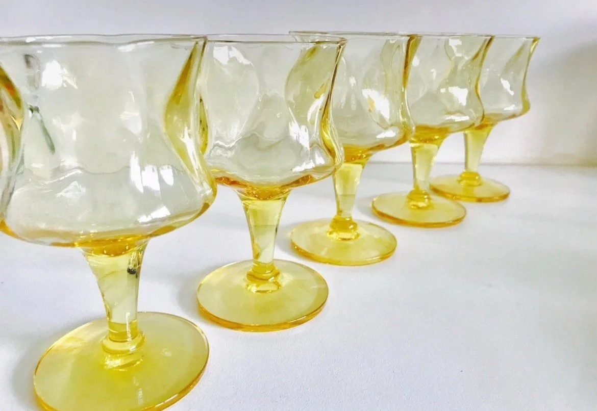 1970s Yellow Polish Glass Cordial Glasses