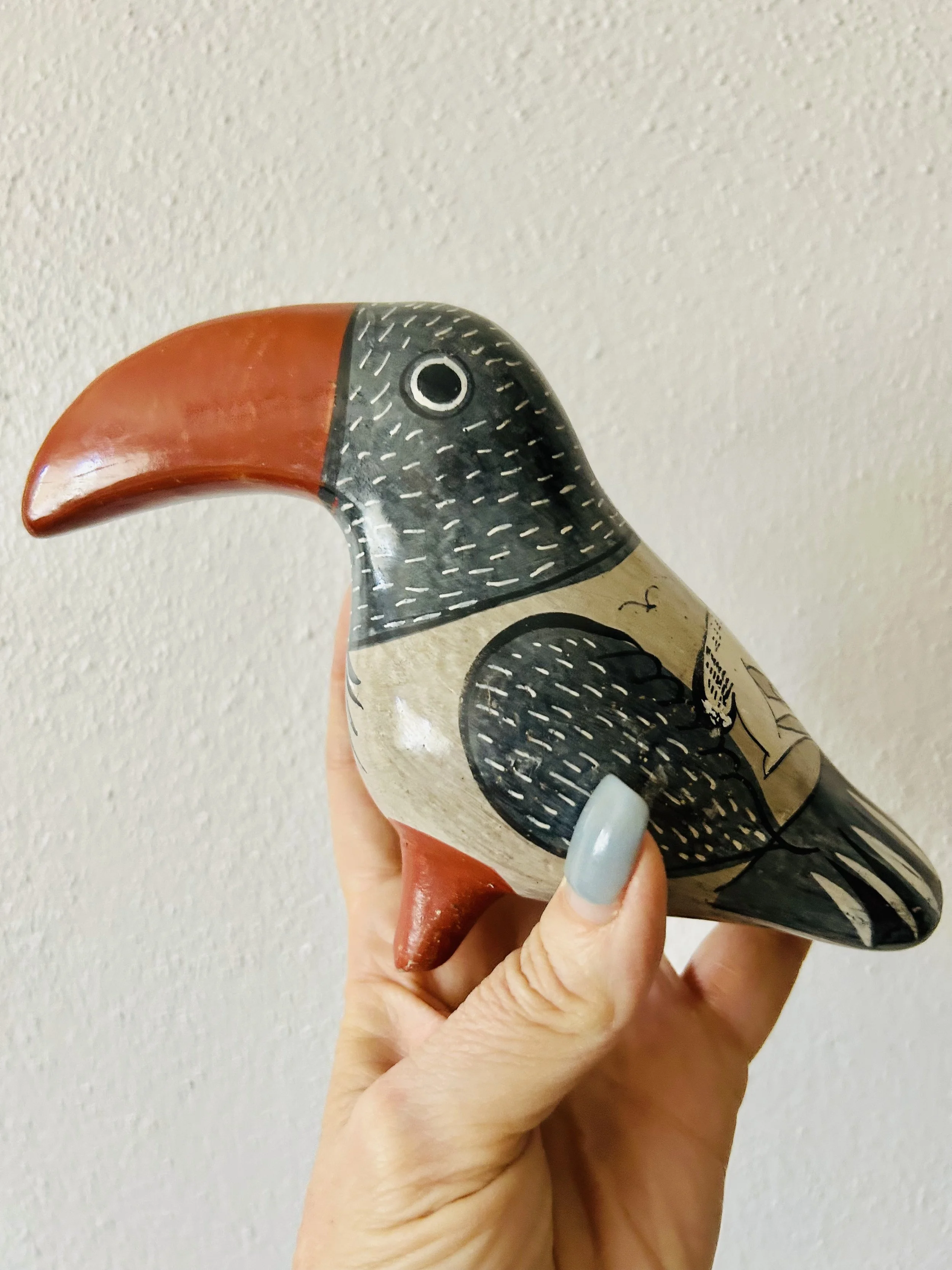 Tonala Toucan Bird by Simeon Galvan Made in Mexico/ Signed Rustic Mid Century Mexican Pottery Piece