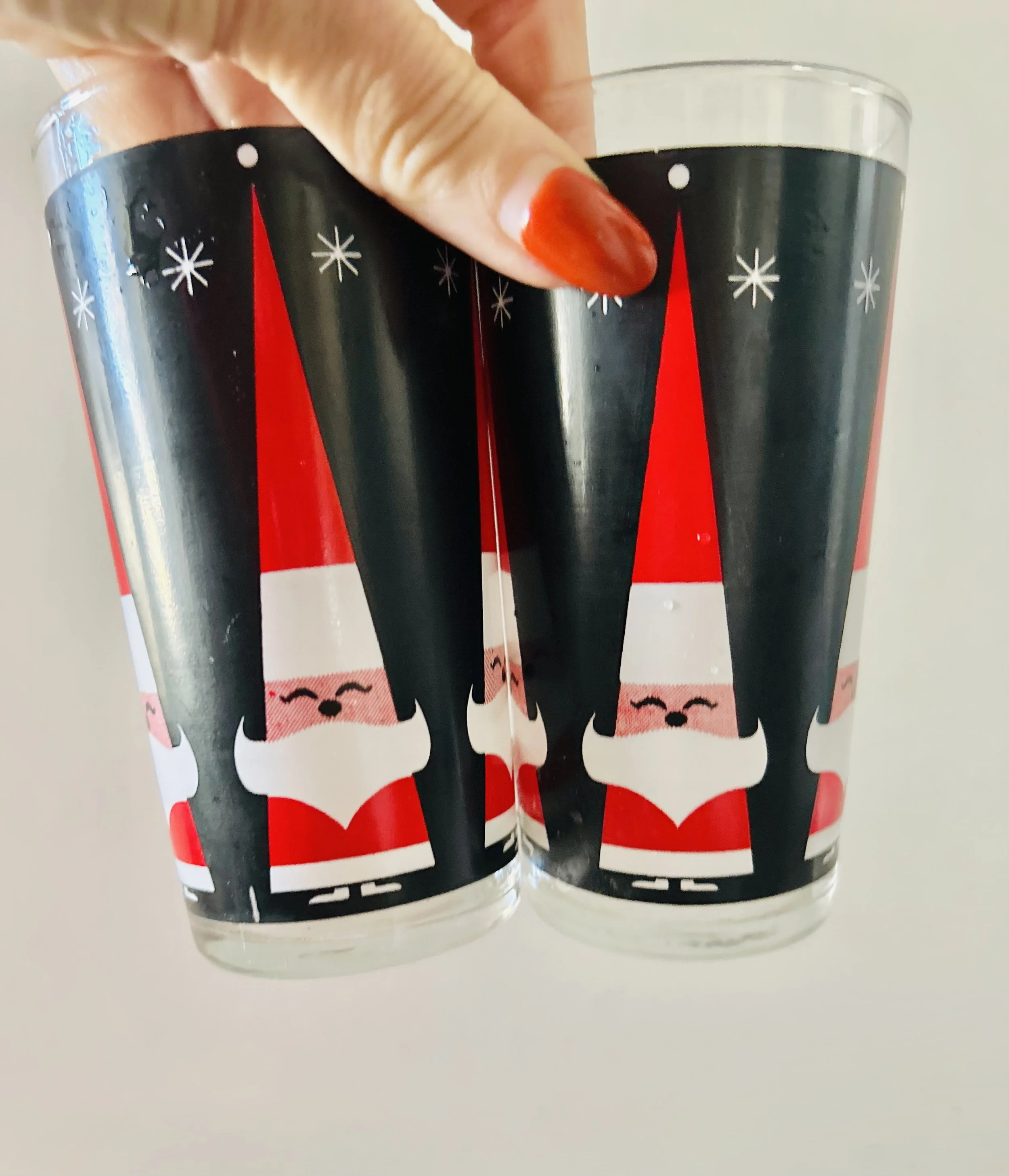 Vintage Libbey Drinking Glass Tumblers * Holt Howard Santa * Mid Century Modern * Set of 2