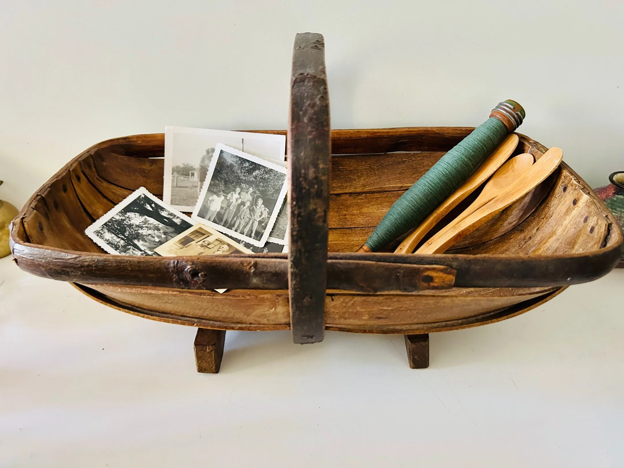 Antique English Sussex Trug Splint Garden Gathering Basket