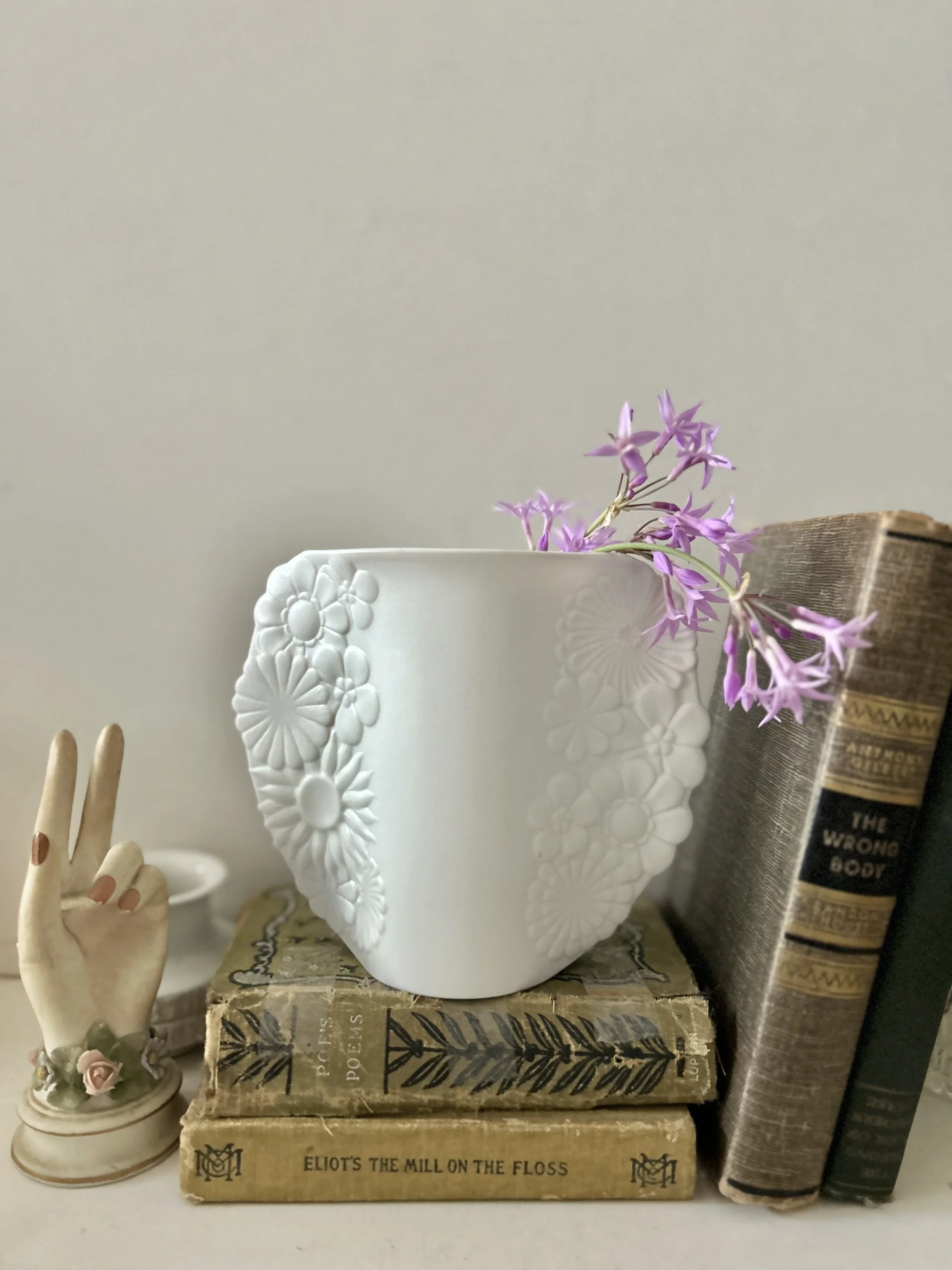 Vintage Kaiser White Bisque Porcelain Floral Vase