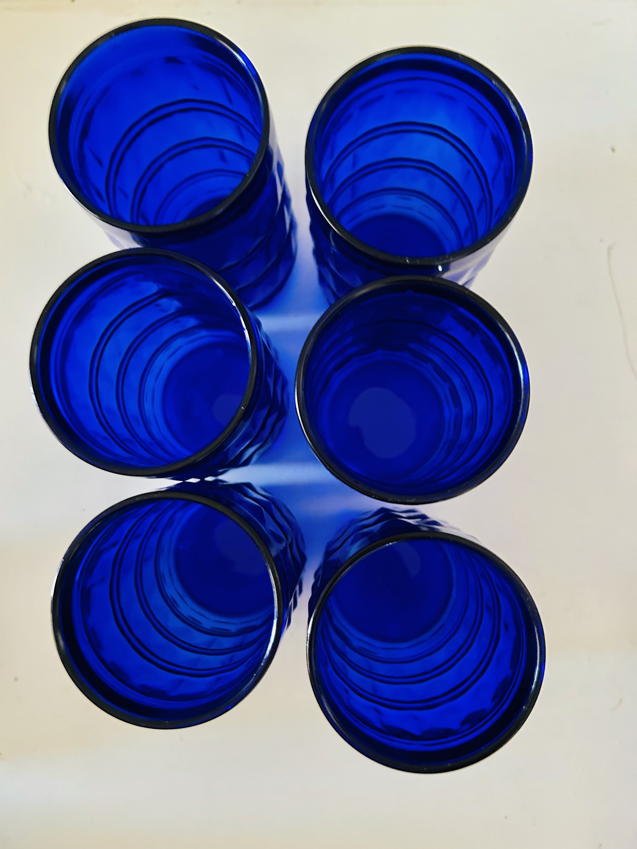 Vintage Cobalt Blue Francesinho Diamond Pattern Drinking Glasses Brazil 4  1/2"  RetroModernCo