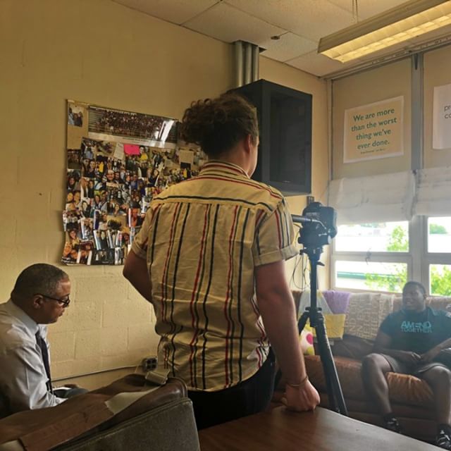 On set for the AMEND Club video. It will premiere at the AMEND Experience on September 13th - will you be there? #men #mentalhealth #mentor #mentoring #mentorship #ywca #ywcanashville #AMENDTogether #challenge #cultivate #change