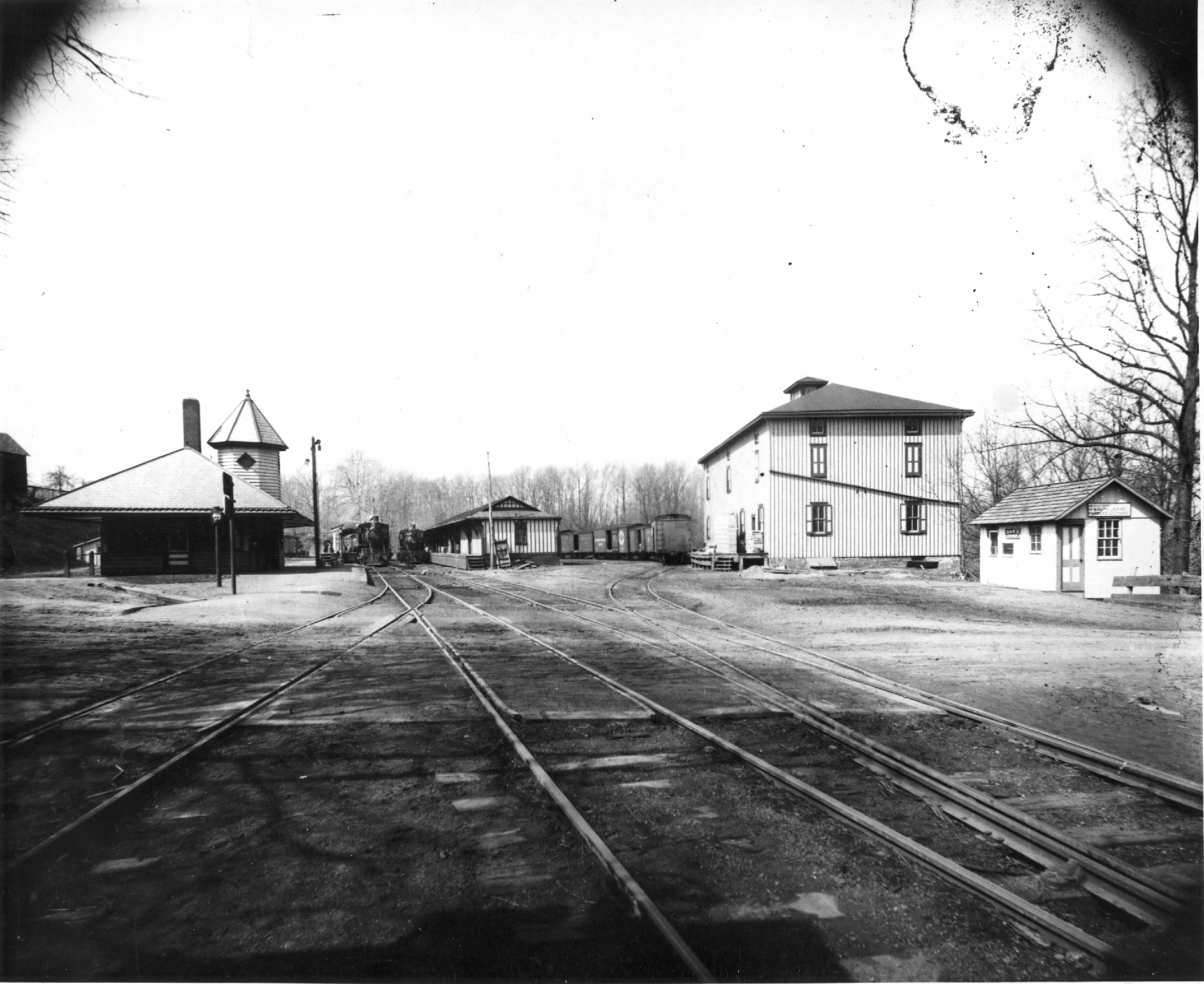   Mullica Hill Station and Warehouse, South Main Street, c1900. Reading Railroad completed the Mullica Hill branch of the Williamstown line in 1889. It provided passenger service but became a major shipping point for the region’s farm produce. [HTHS: