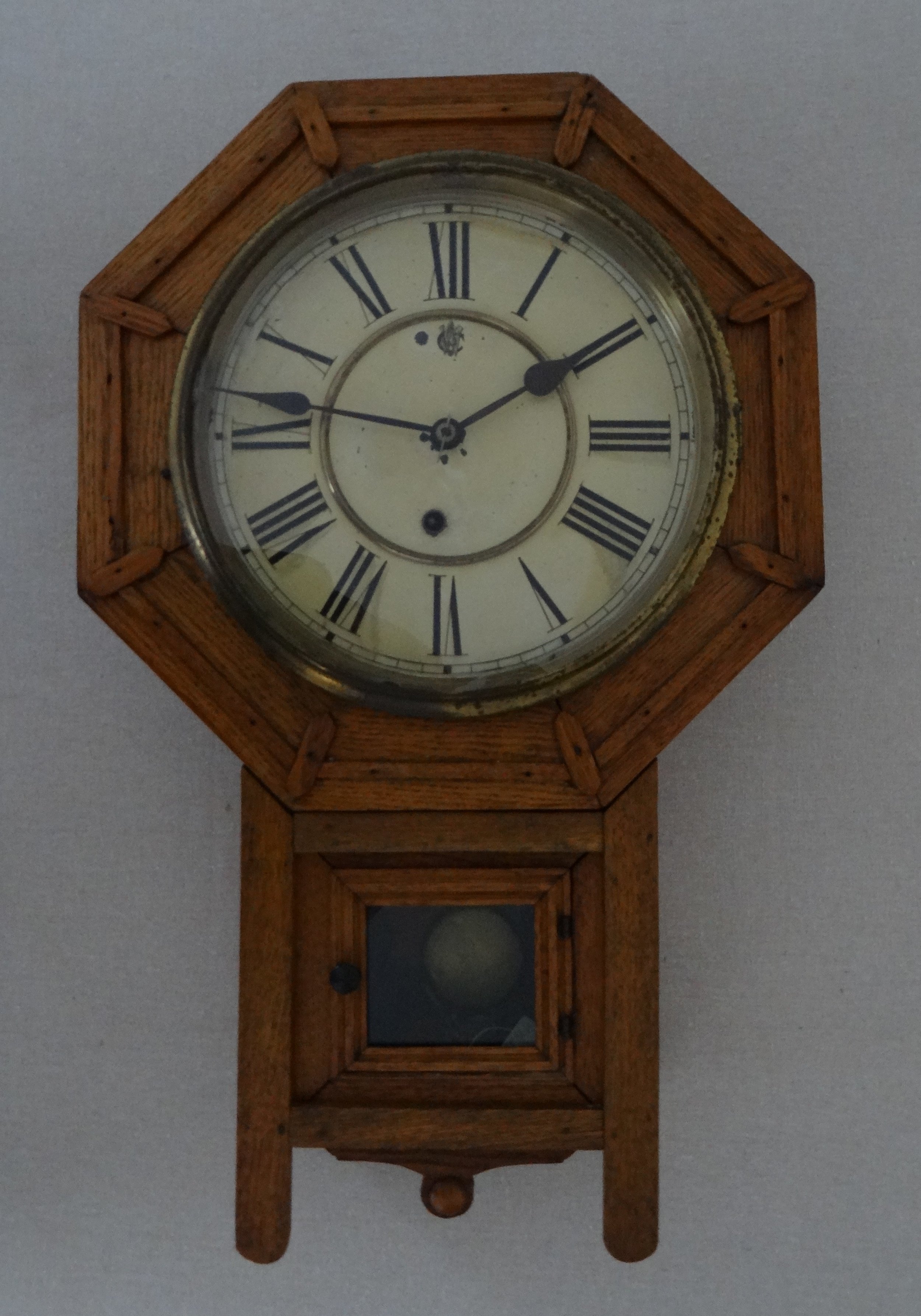   Clowers Family Clock, Waterbury Clock Co., Waterbury, CT. c1890.Brought to Richwood when the family migrated north from Dames Crossing, GA, in the 1940s. [HTHS: Reuter-Bilewicz Collection]  