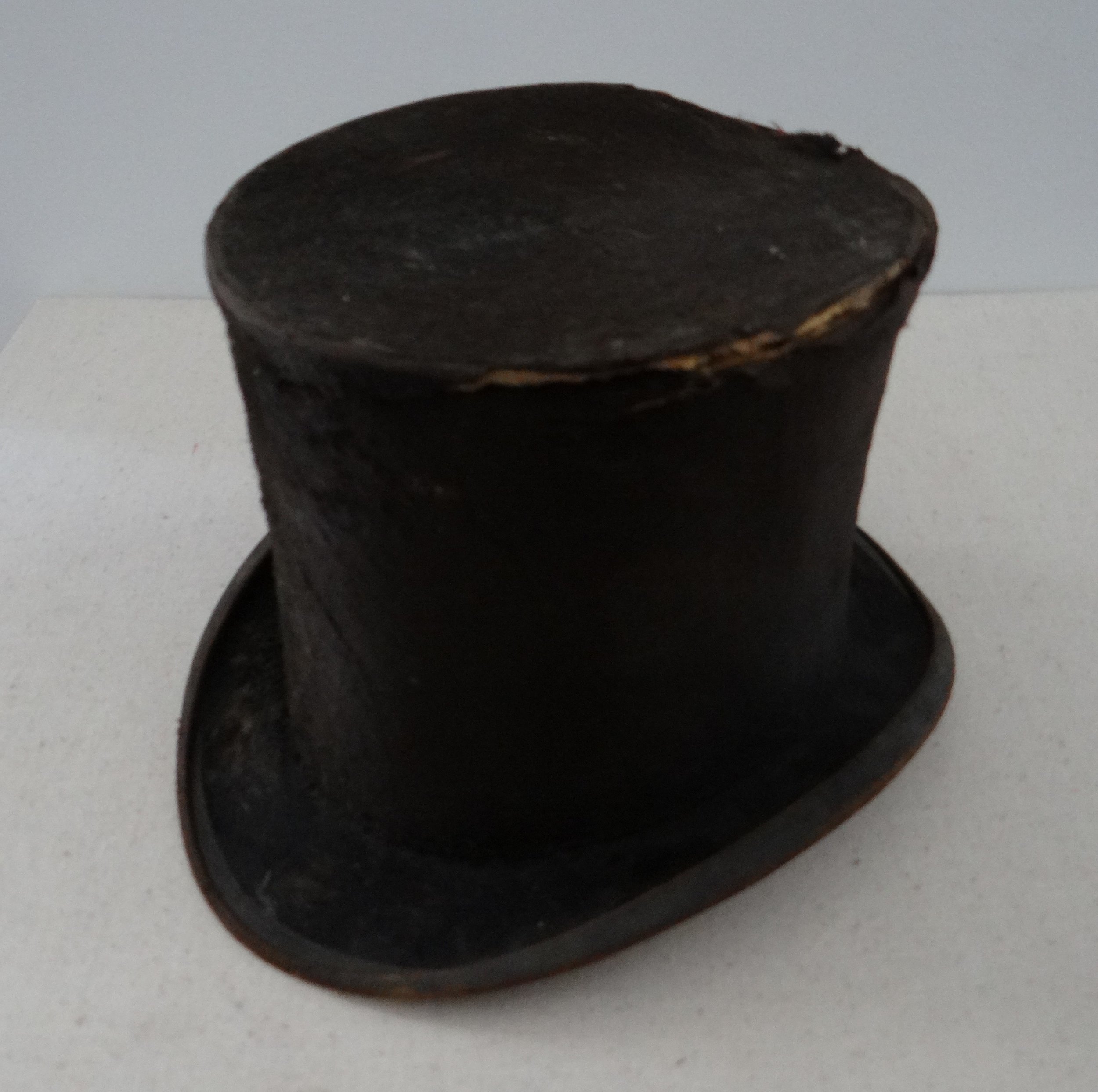   Top Hat. Hilborn, Philadelphia, PA, Inscribed-Trade Mark/Hilborn/218 Market St./Philadelphia, c1860. Robert Kirkbride of Burlington County wore this hat to Abraham Lincoln’s inauguration. His descendants moved to Harrison Township and brought the h