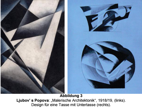 3. Popova: Left. Painterly Architectonics 1918/19. Right. Design for a cup and saucer
