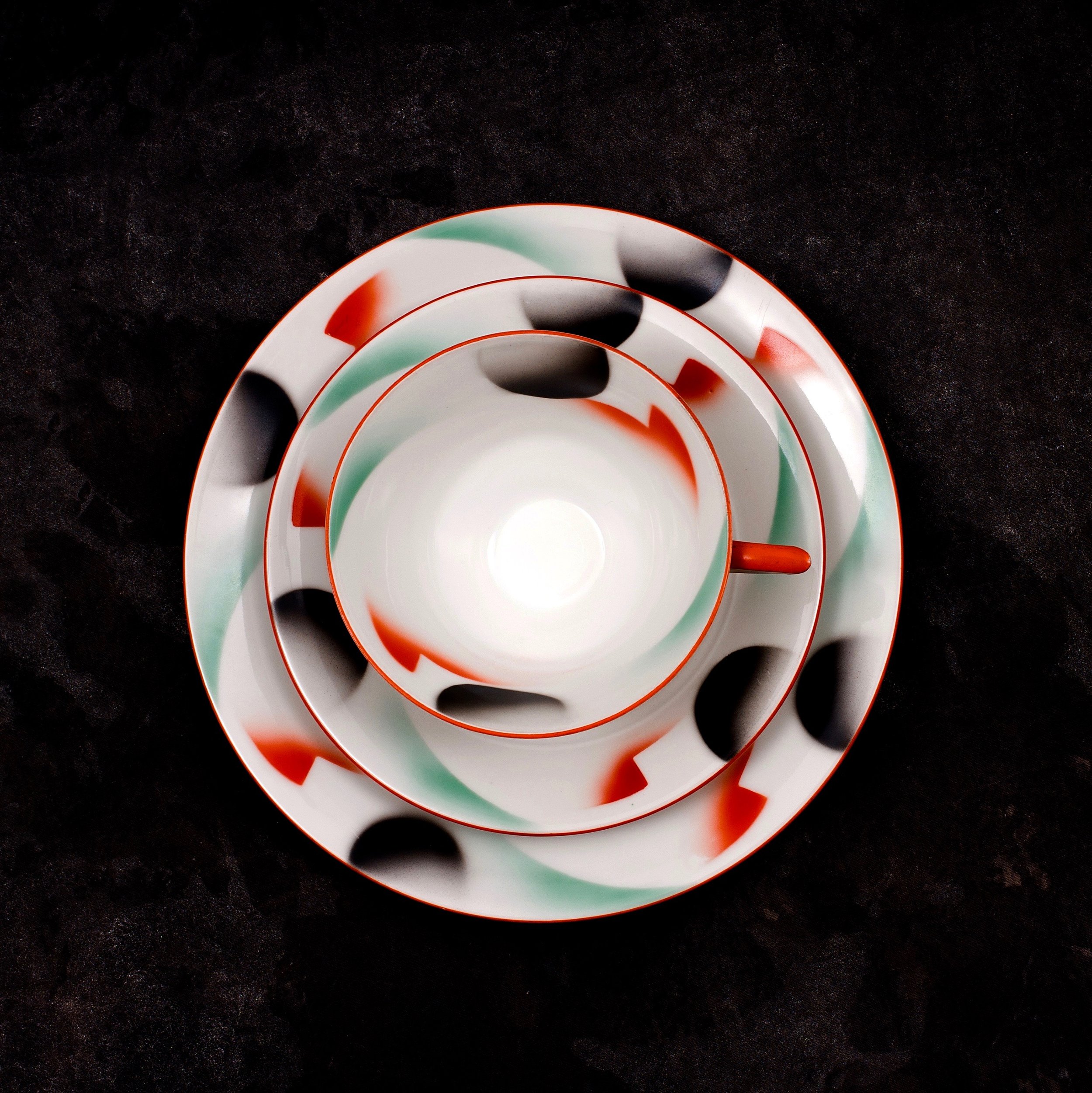 #102 Cup, saucer and plate, Porzellanfabrik Kahla, ca.1930-1932. 