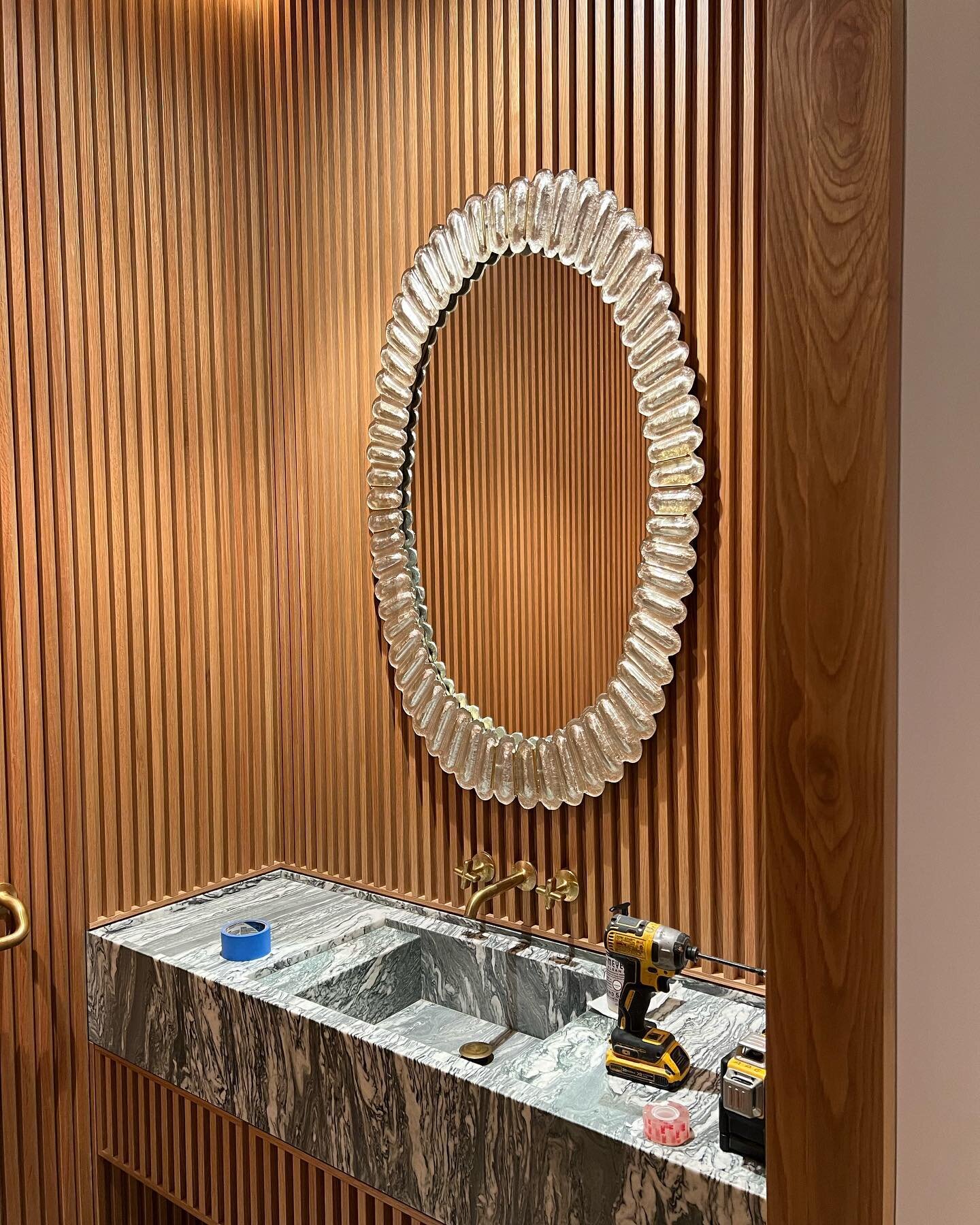 Italian Murano Glass wall mirror just installed on our soho project 🤩 #muranoglass #powderroom #powderroomdesign