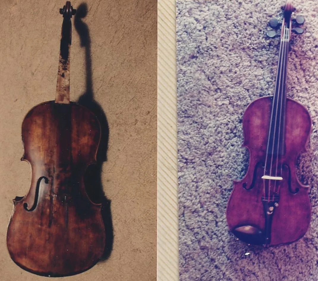 Run over violin after restoration.
