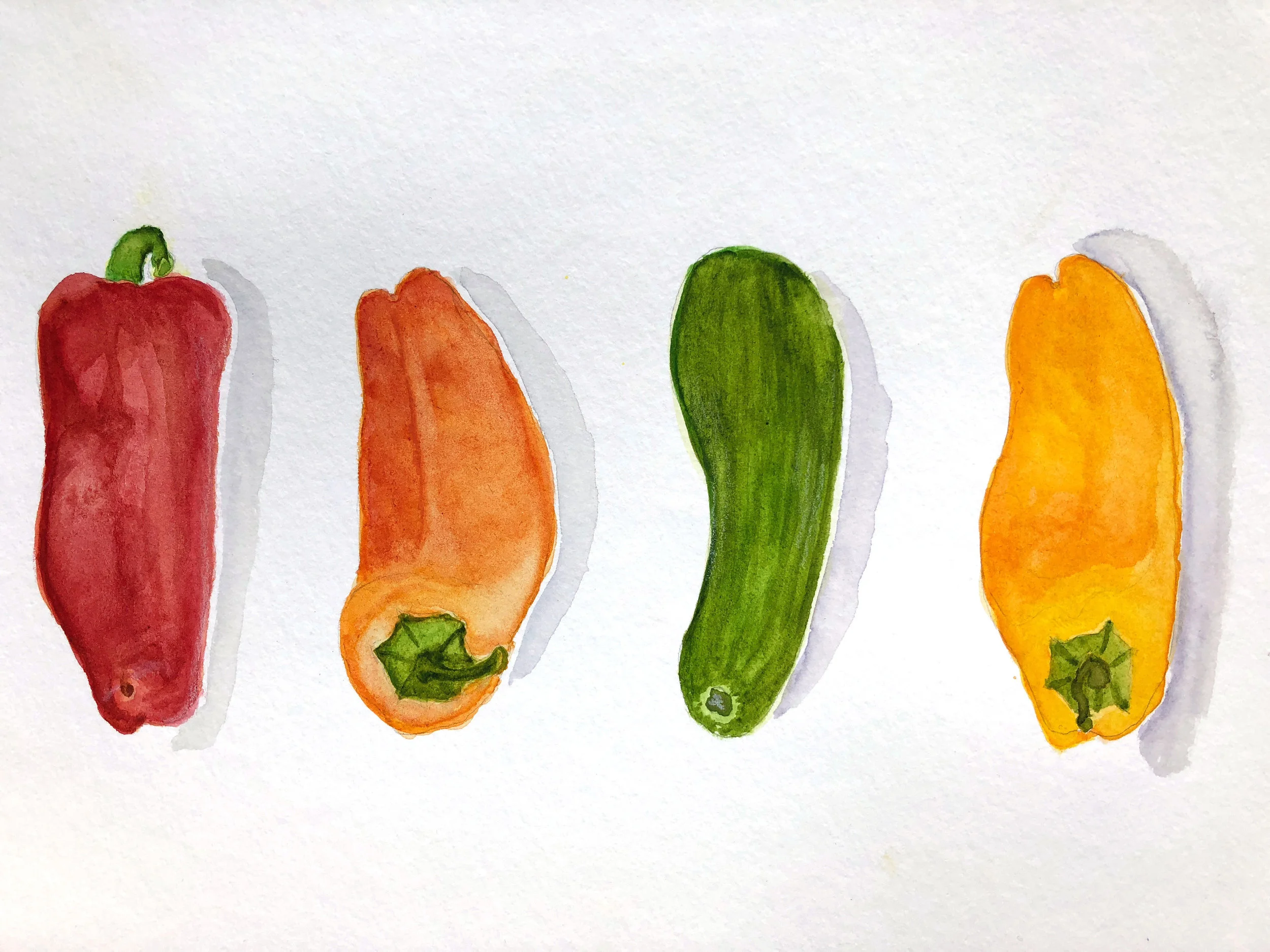 Mini cukes and caps – watercolour
