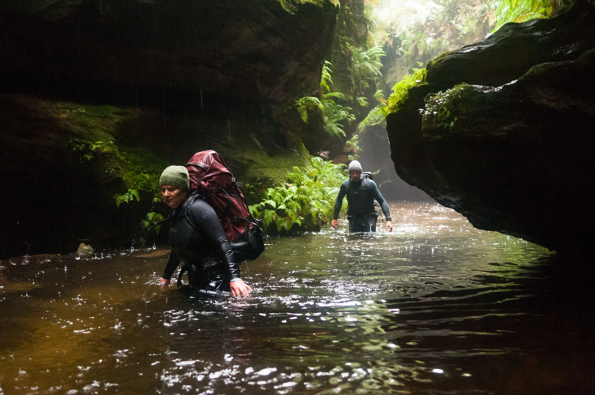 Wading down Bells Creek Canyon, Blue Mountains, Australia.