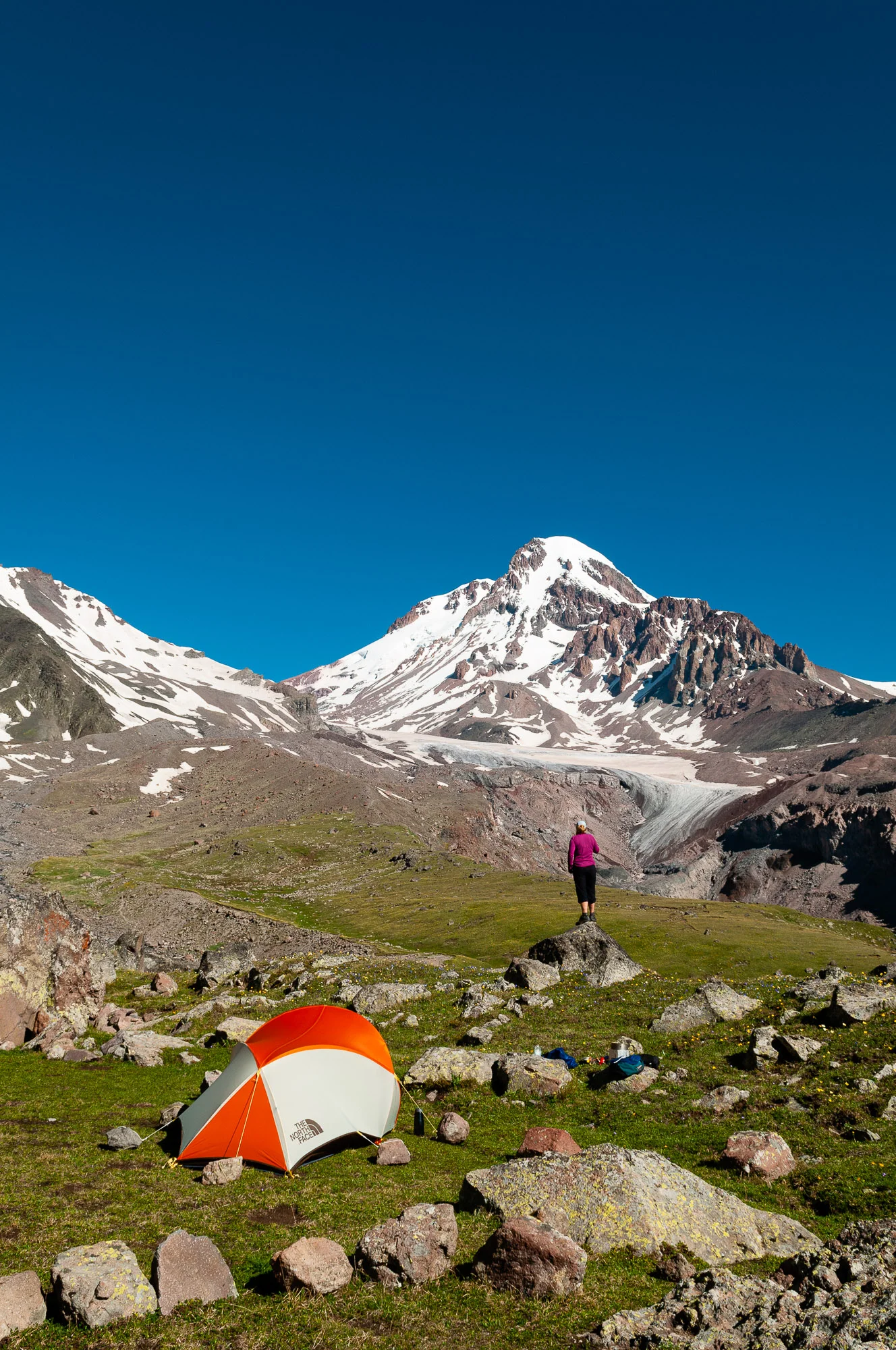 Camping beneath Mt Kazbegi, Georgia. © www.thomaspickard.com